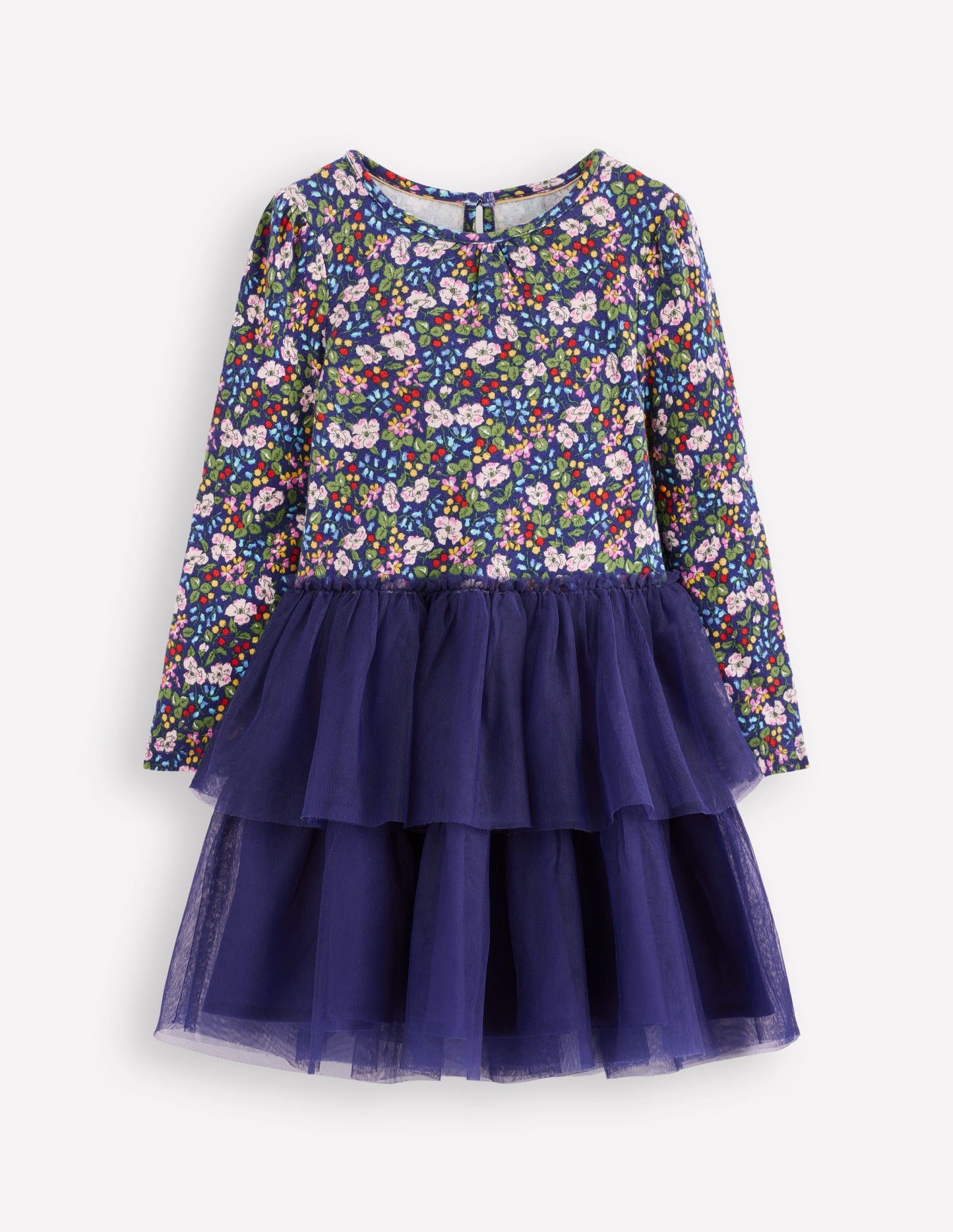 Kleid aus Tüll-Mix-Steuerbordblau Beeren Blumenmuster