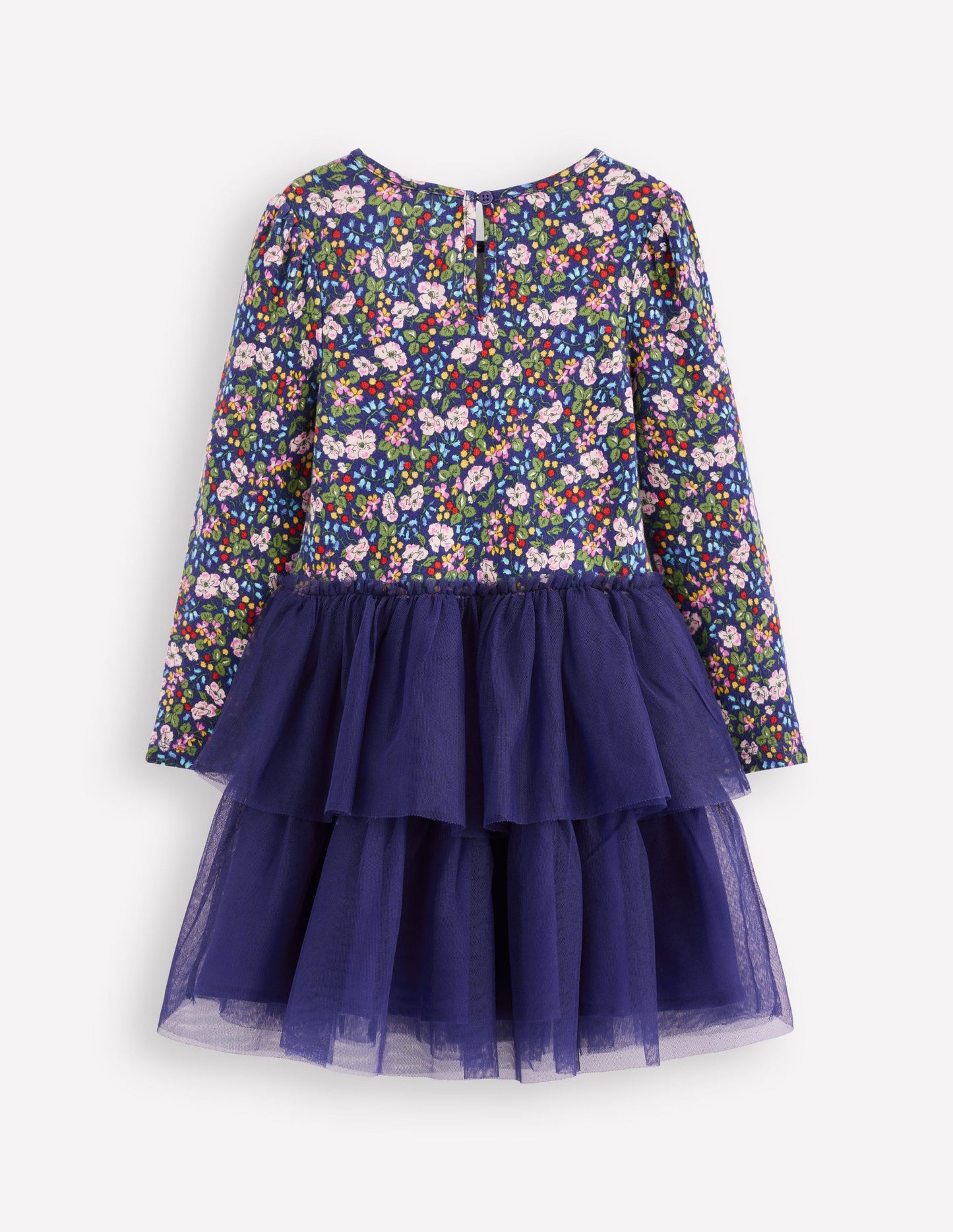 Kleid aus Tüll-Mix-Steuerbordblau Beeren Blumenmuster