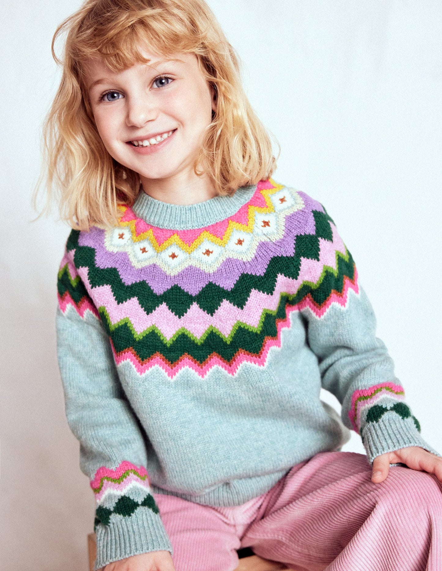 Pull Eleanor à motif jacquard-Motif jacquard bleu embrun