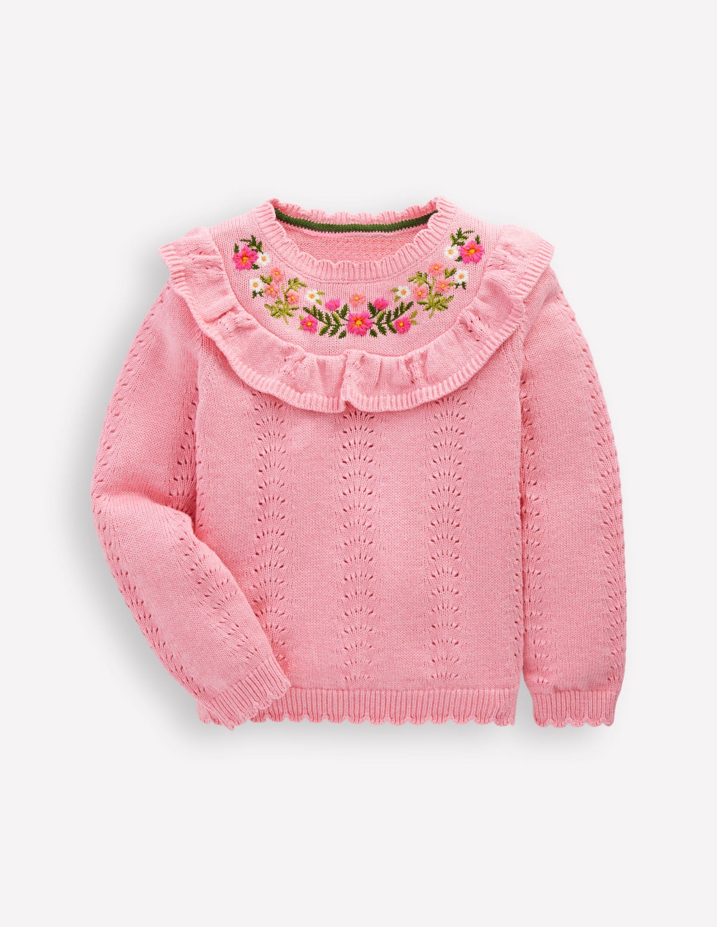 Bestickter Pointelle-Pullover-Kirschblütenrosa Meliert