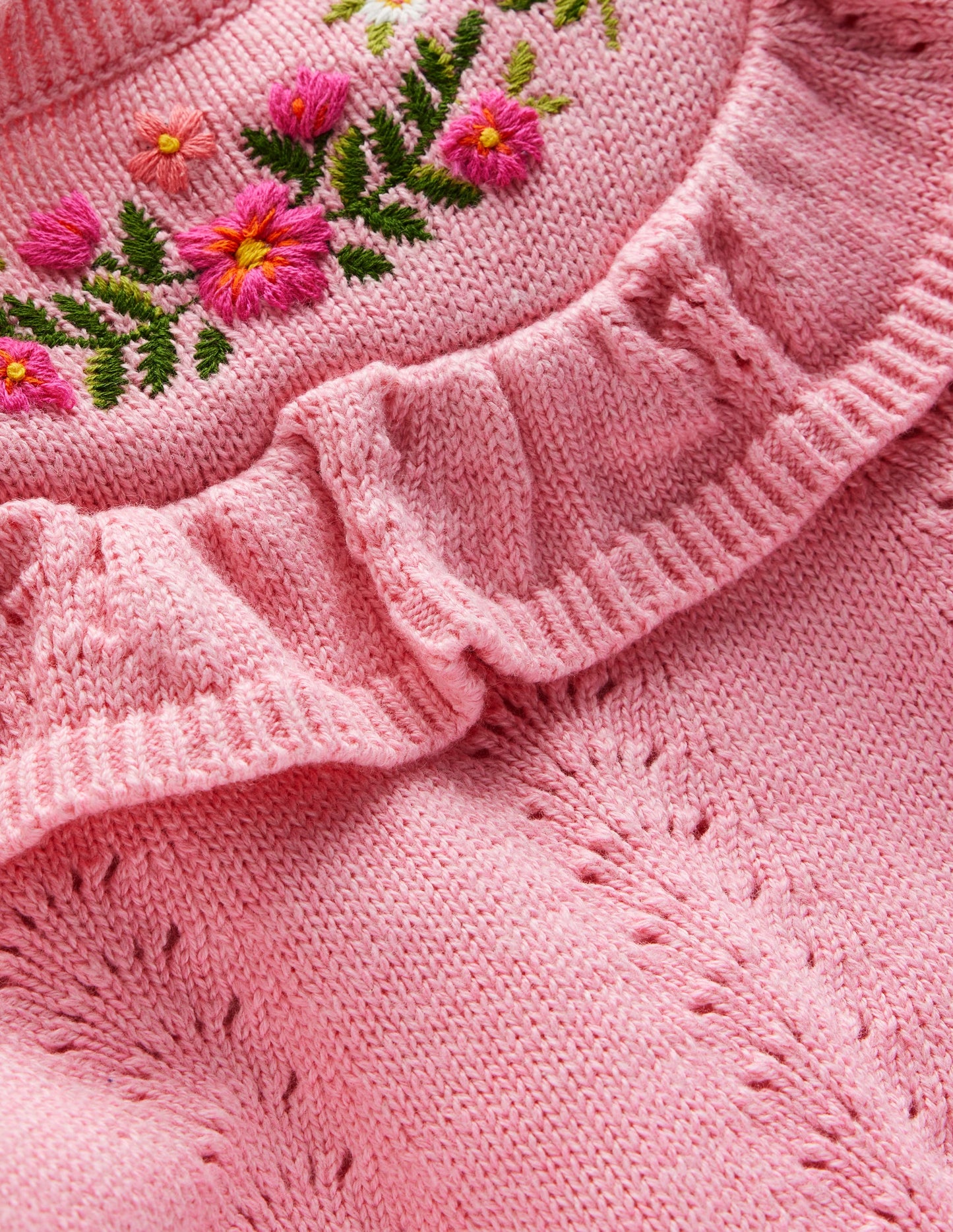 Bestickter Pointelle-Pullover-Kirschblütenrosa Meliert