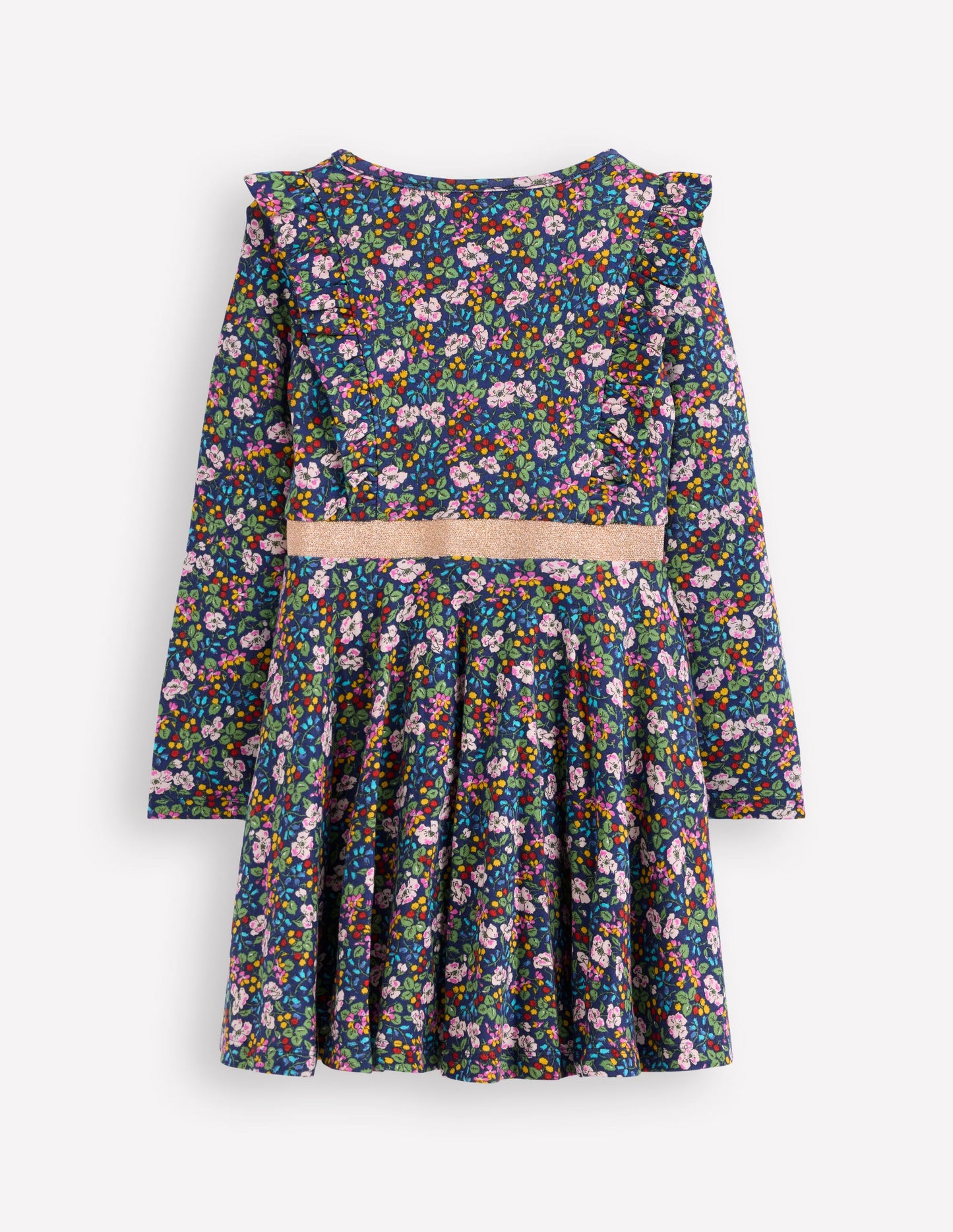 Robe tournoyante Cora en jersey-Motif floral baies bleu tribord