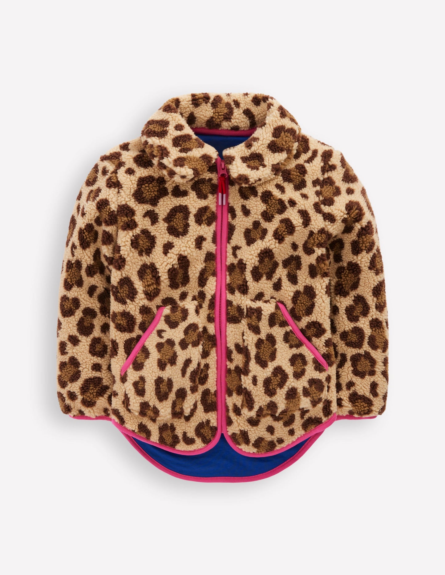 Teddyfelljacke mit Kragen und Reißverschluss-Mohair, Leopardenmuster