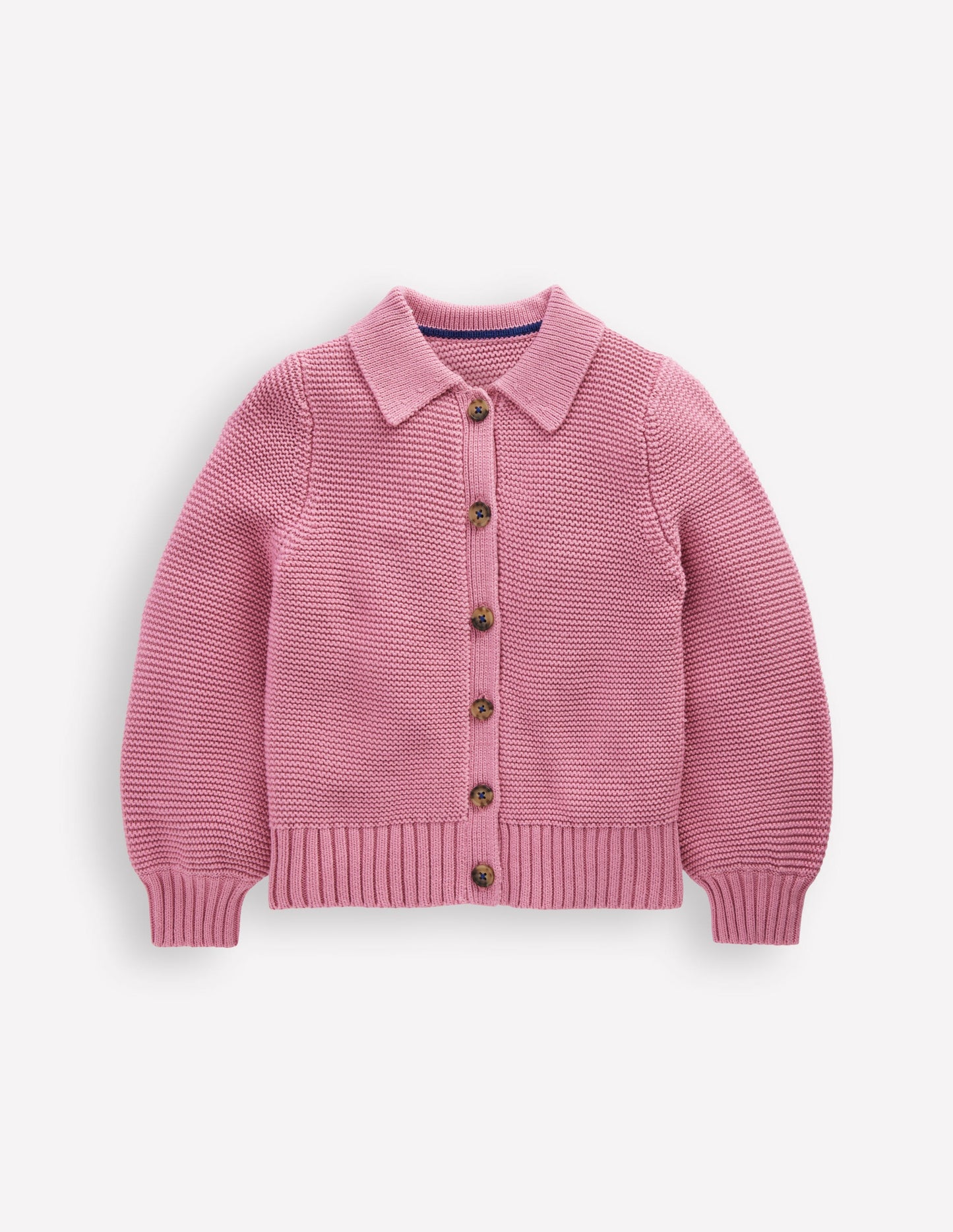 Strickjacke mit Kragen und Motiv-Rosa Schleier