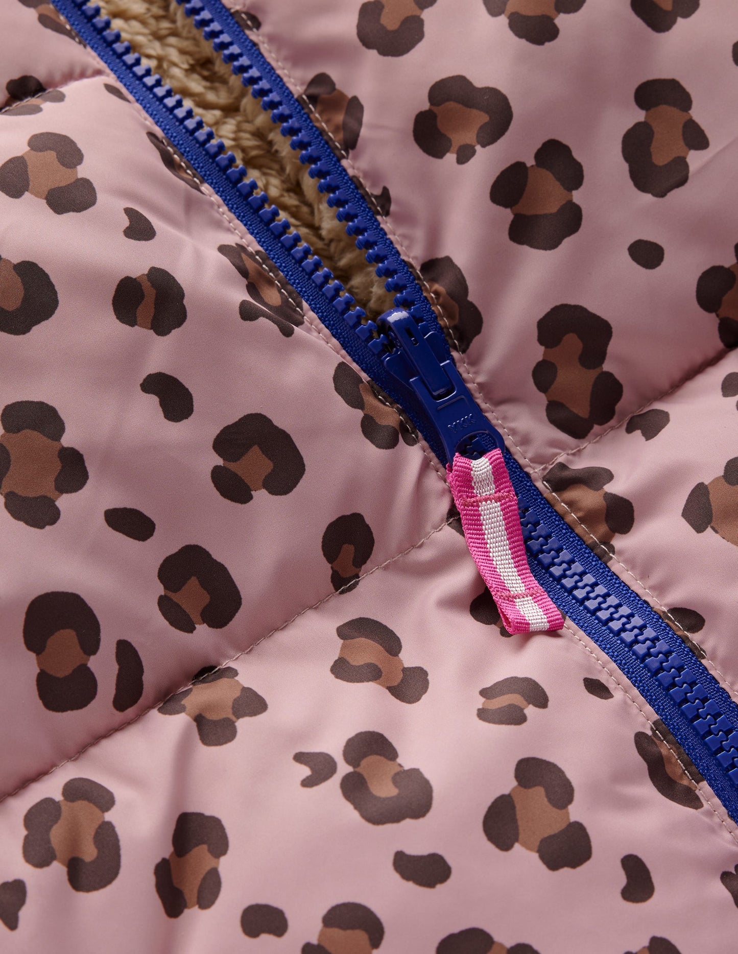 Wattierter Teddyfellmantel zum Wenden-Pink Leopardenmuster