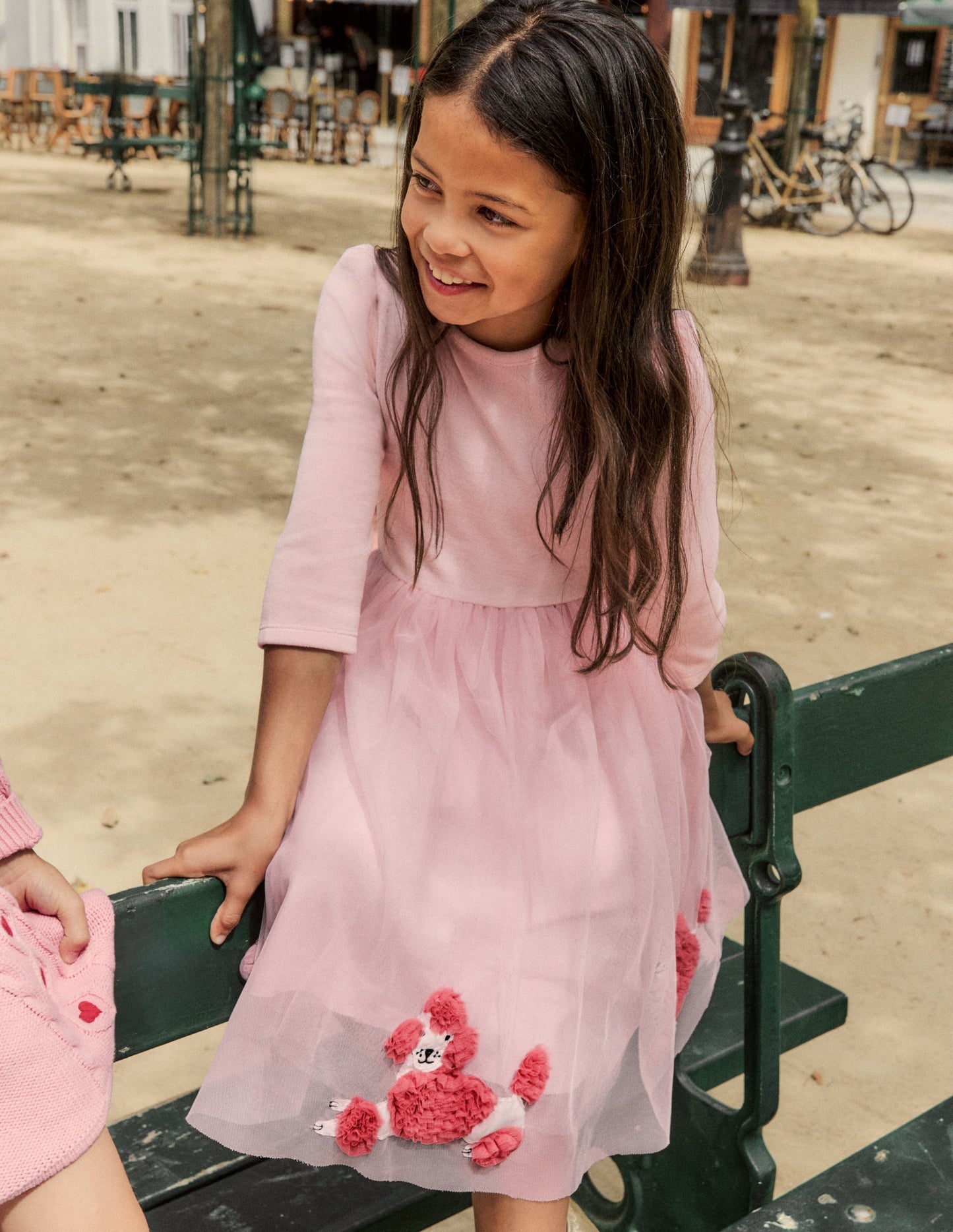 Robe en velours et tulle à appliqué-Caniches rose craie
