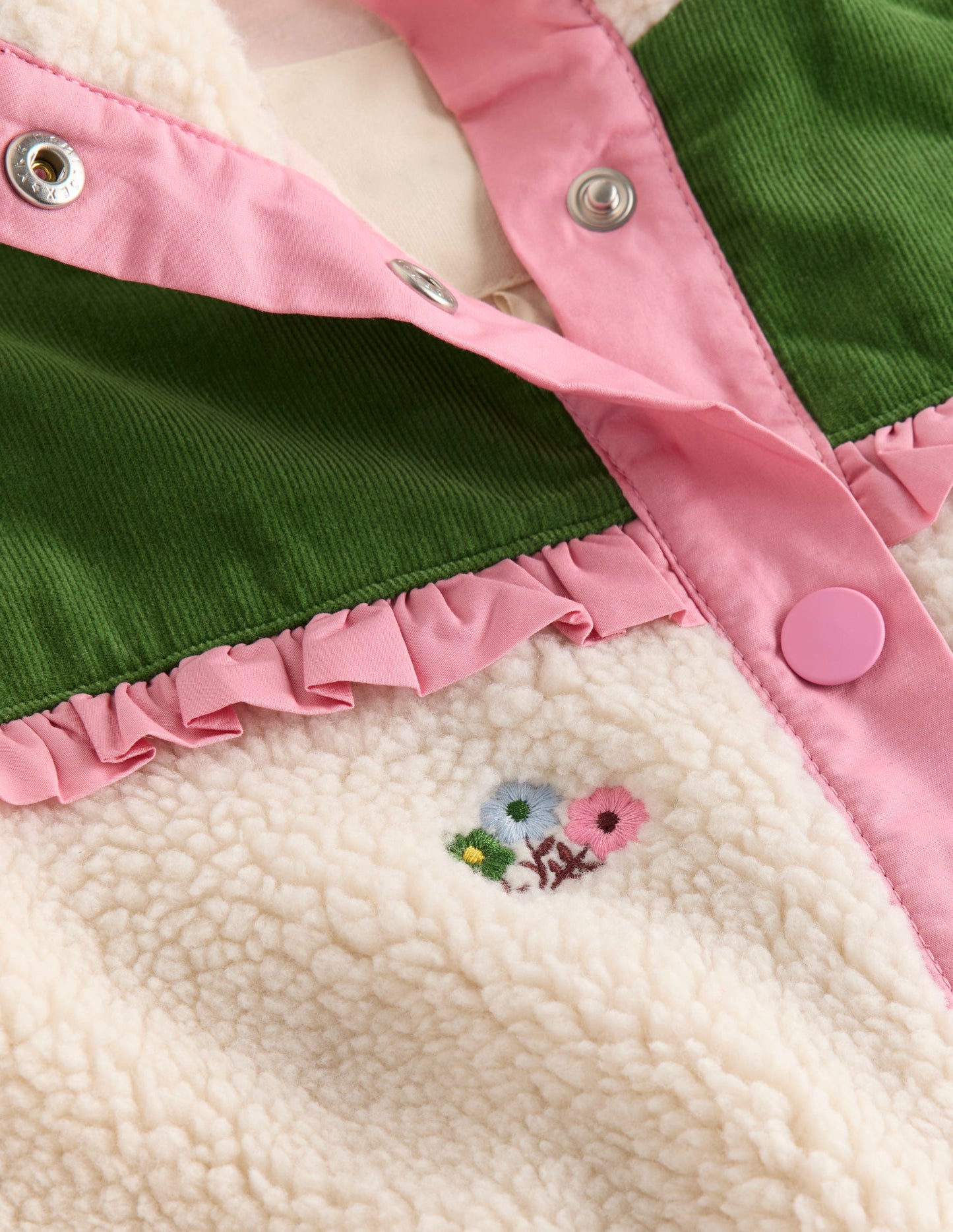 Hübsche Jacke aus Teddyfell-Mix-Sanftes Naturweiß Stickerei