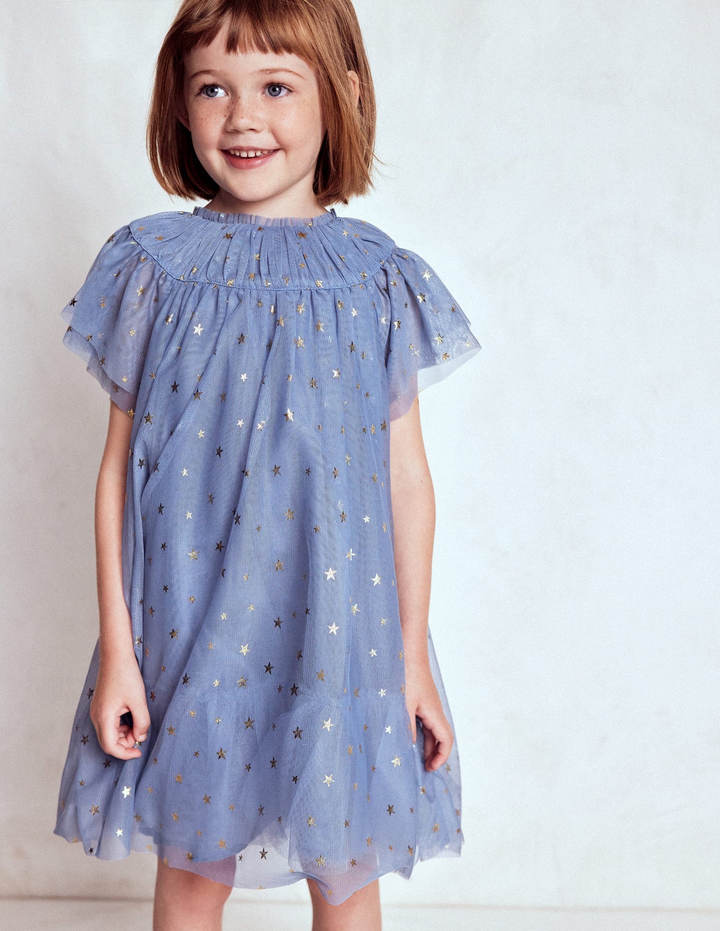 Robe à volants en tulle-Bleu tempête