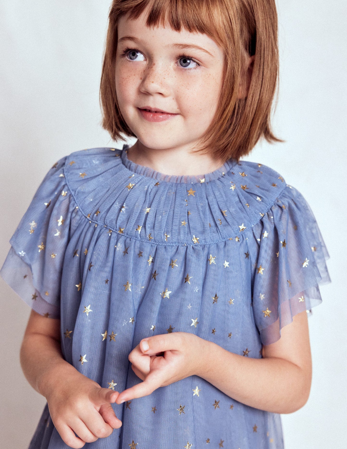 Robe à volants en tulle-Bleu tempête