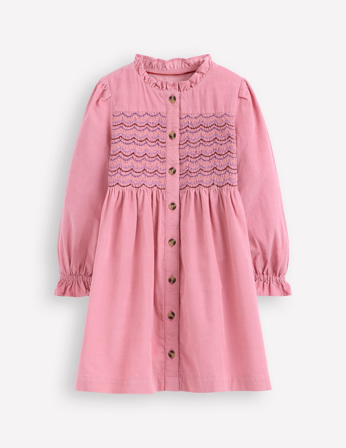Suki Langärmeliges, gesmoktes Kleid-Kirschblütenrosa