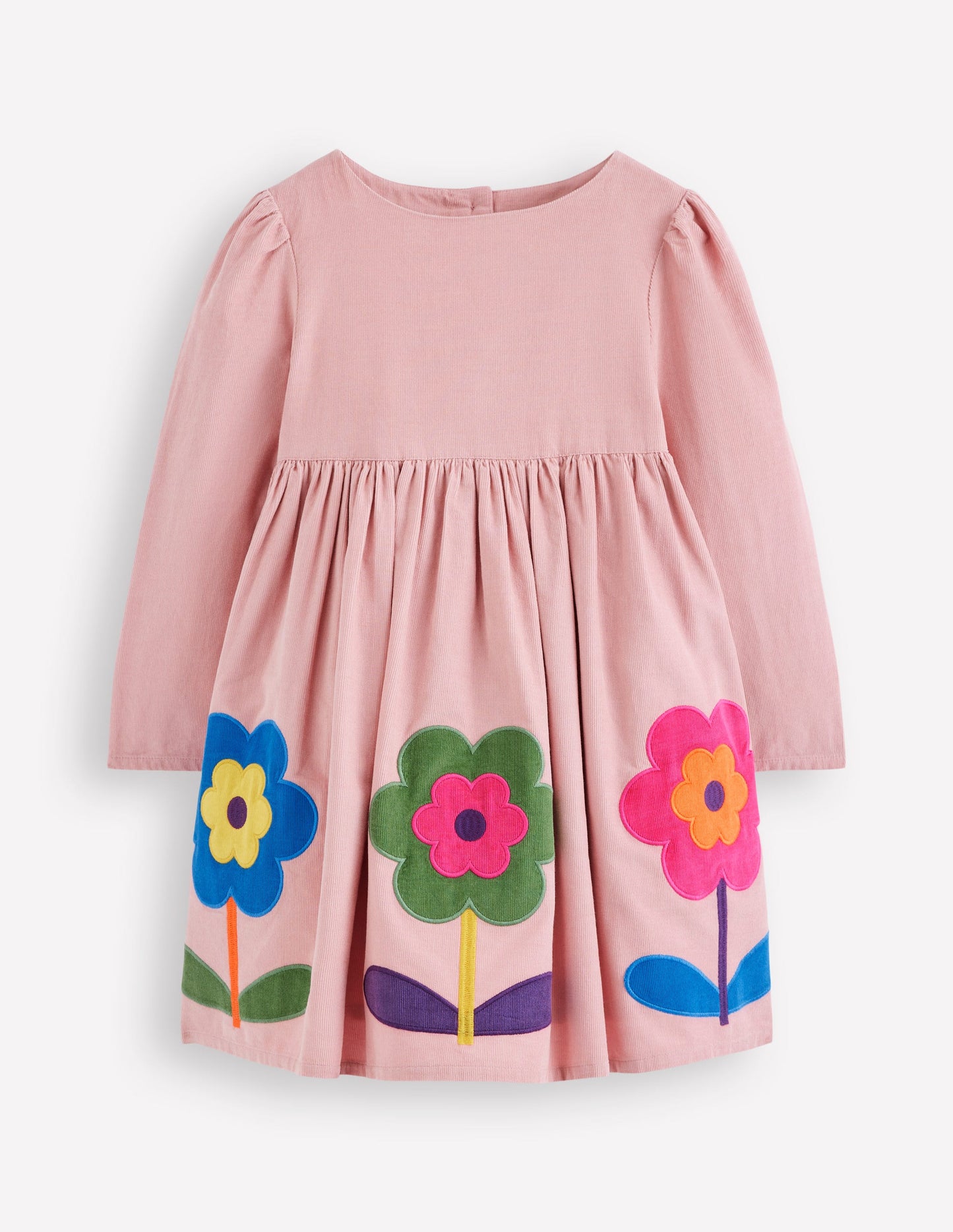 Robe en velours côtelé à appliqués-Fleur rose amande