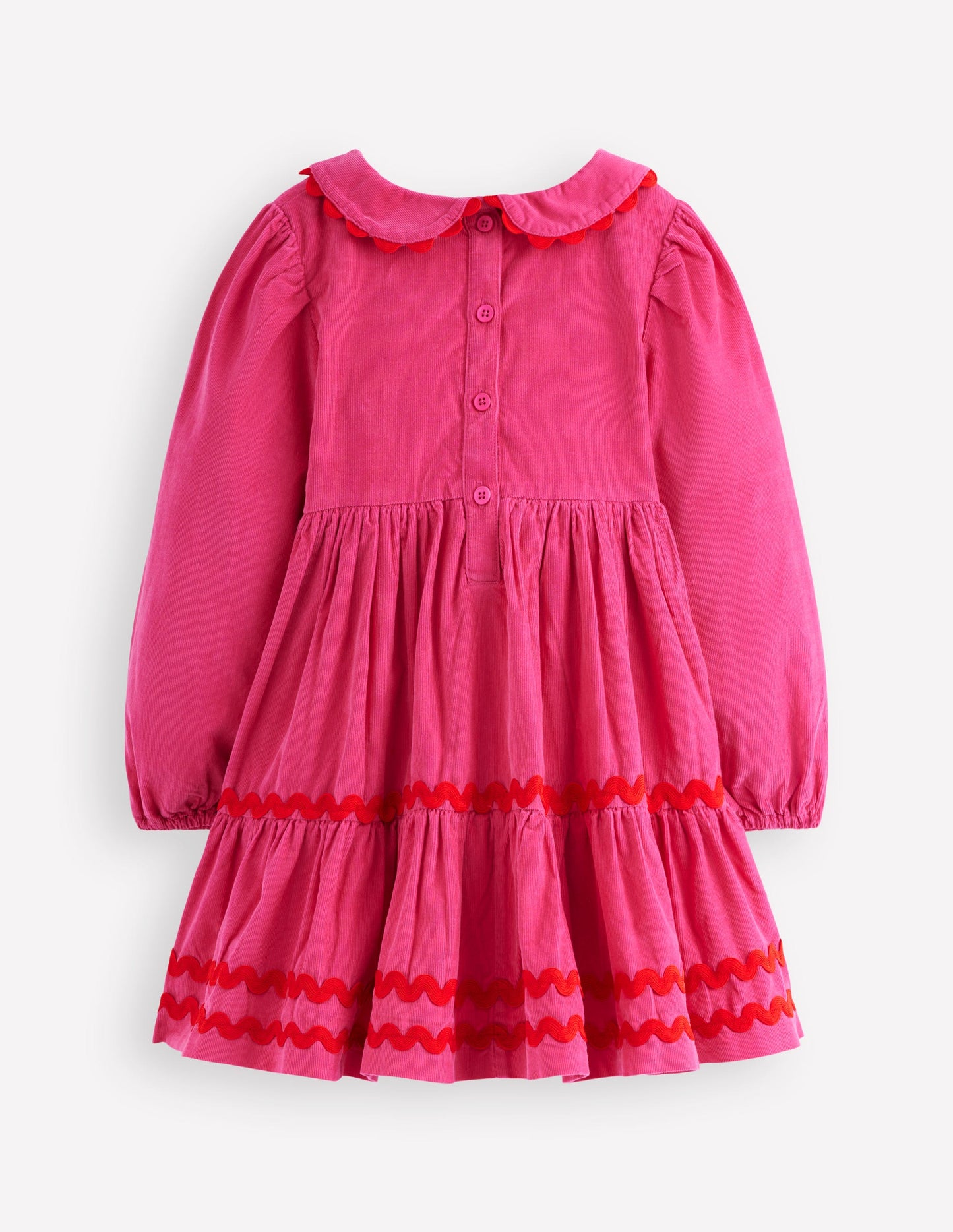 Cordkleid mit Zackenlitze-Himbeerrosa