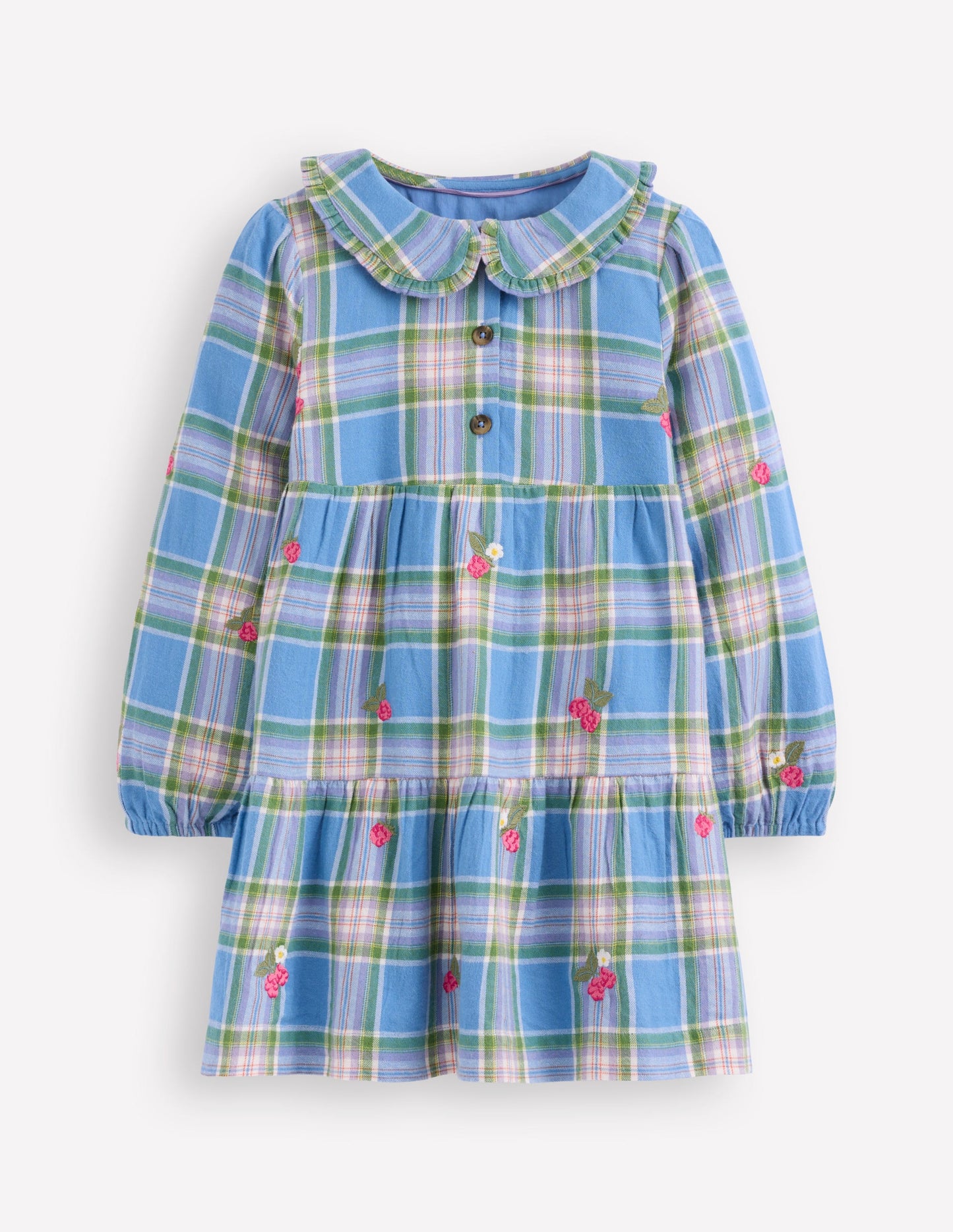 Robe tissée à col Minna-Carreaux bleu plume de paon