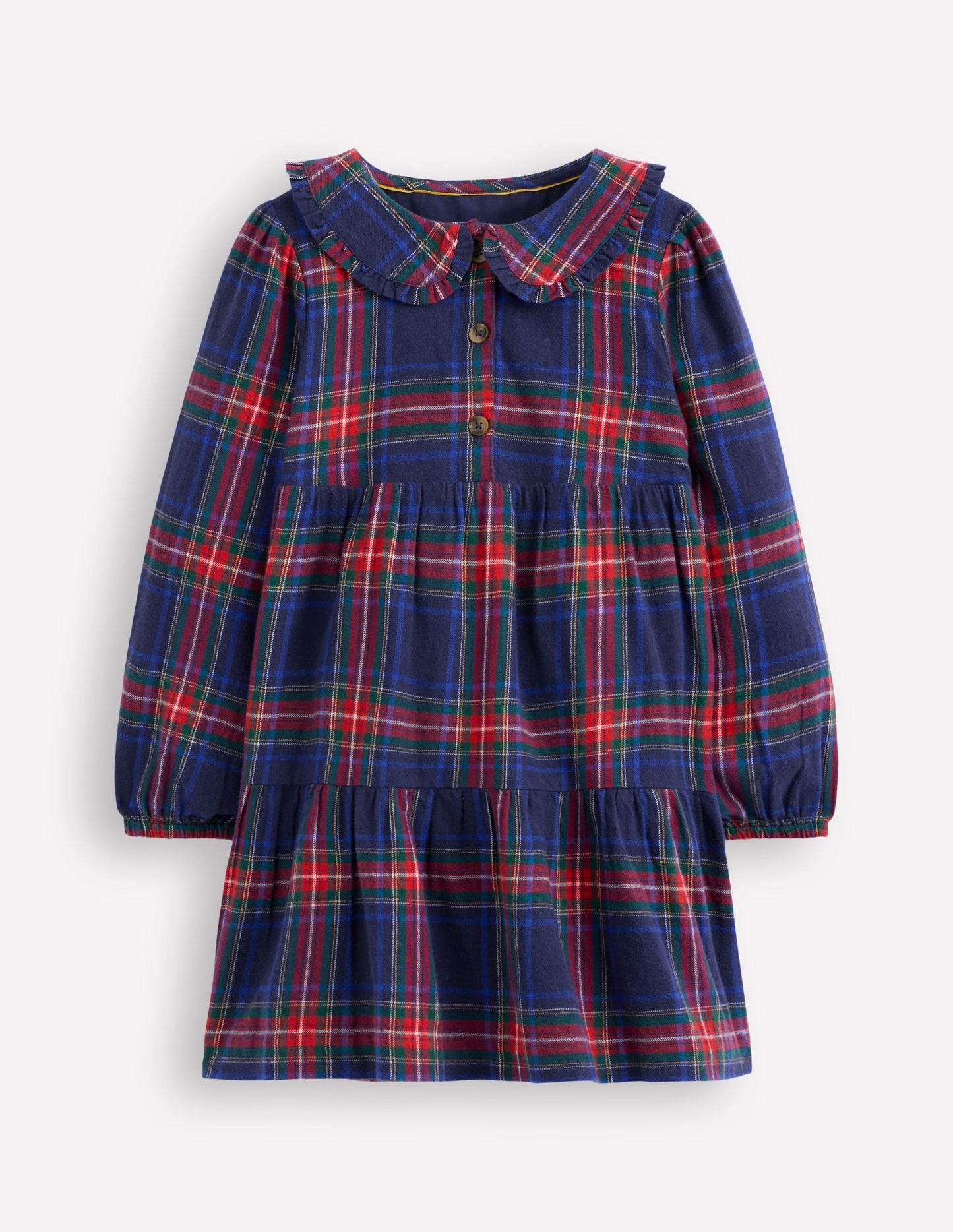 Robe tissée à col Minna-Carreaux bleu marine foncé
