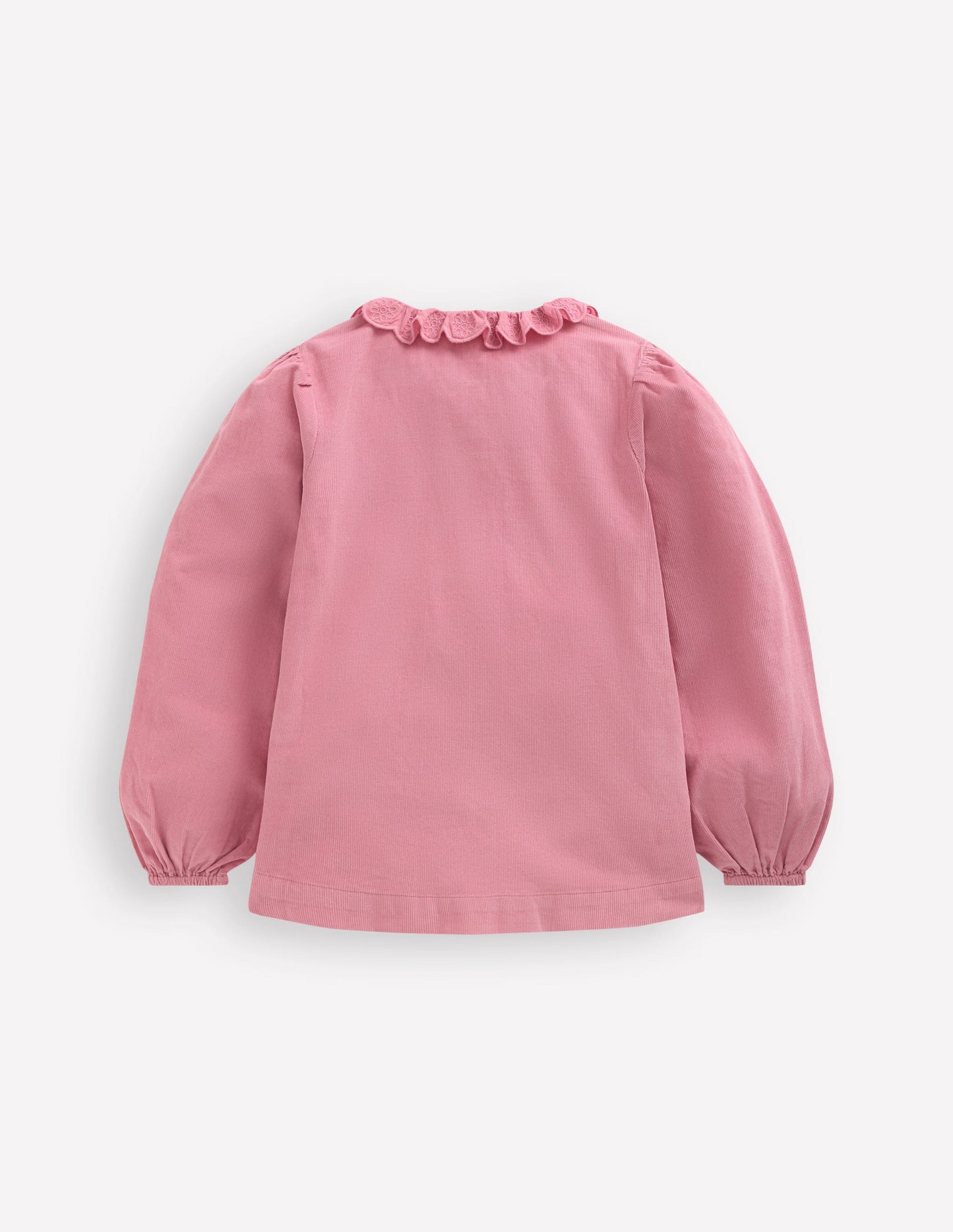 Gesmoktes Hemd mit Muschelsaum am Kragen-Rosa Cord