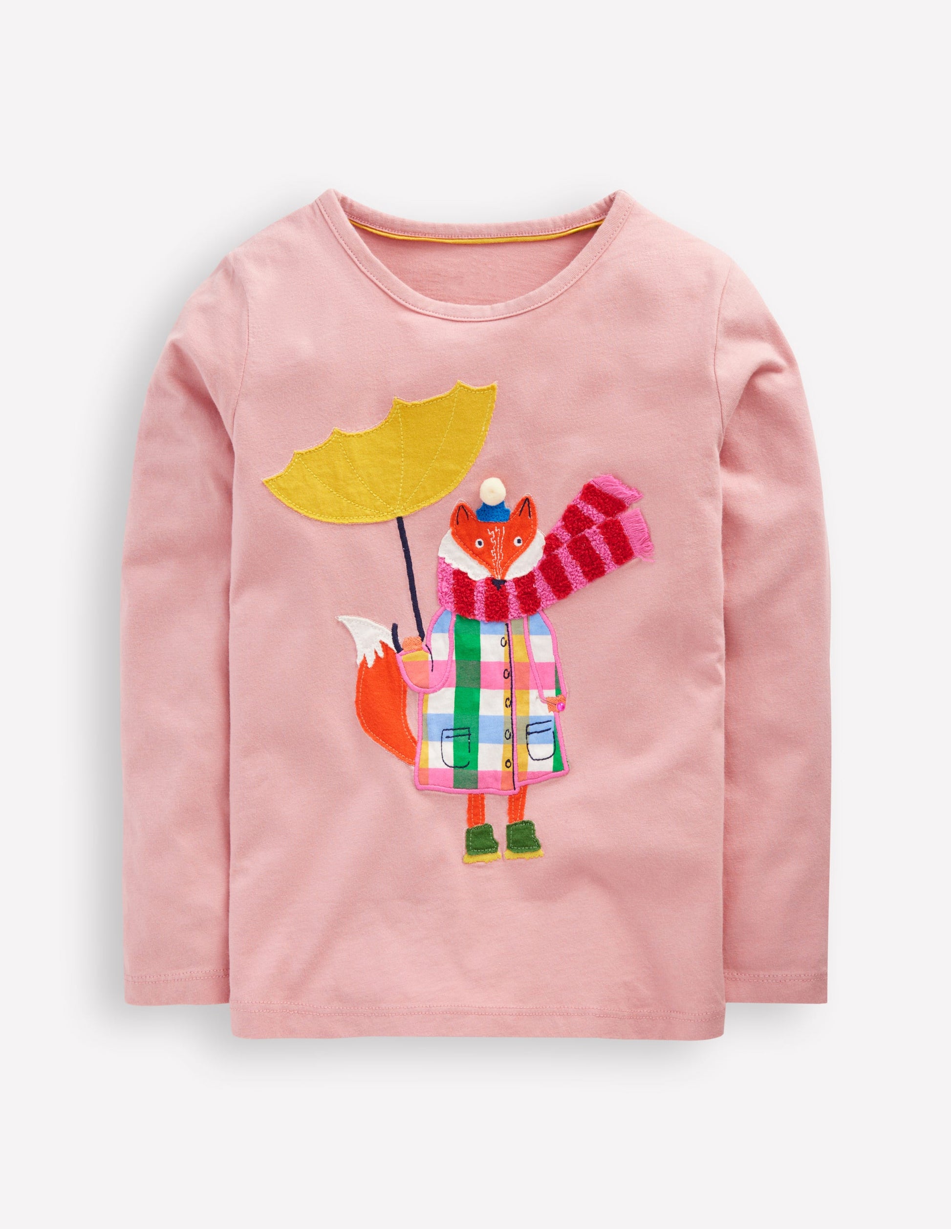 Long Sleeve Appliqué T-shirt-Vintage Pink Weather Fox-3