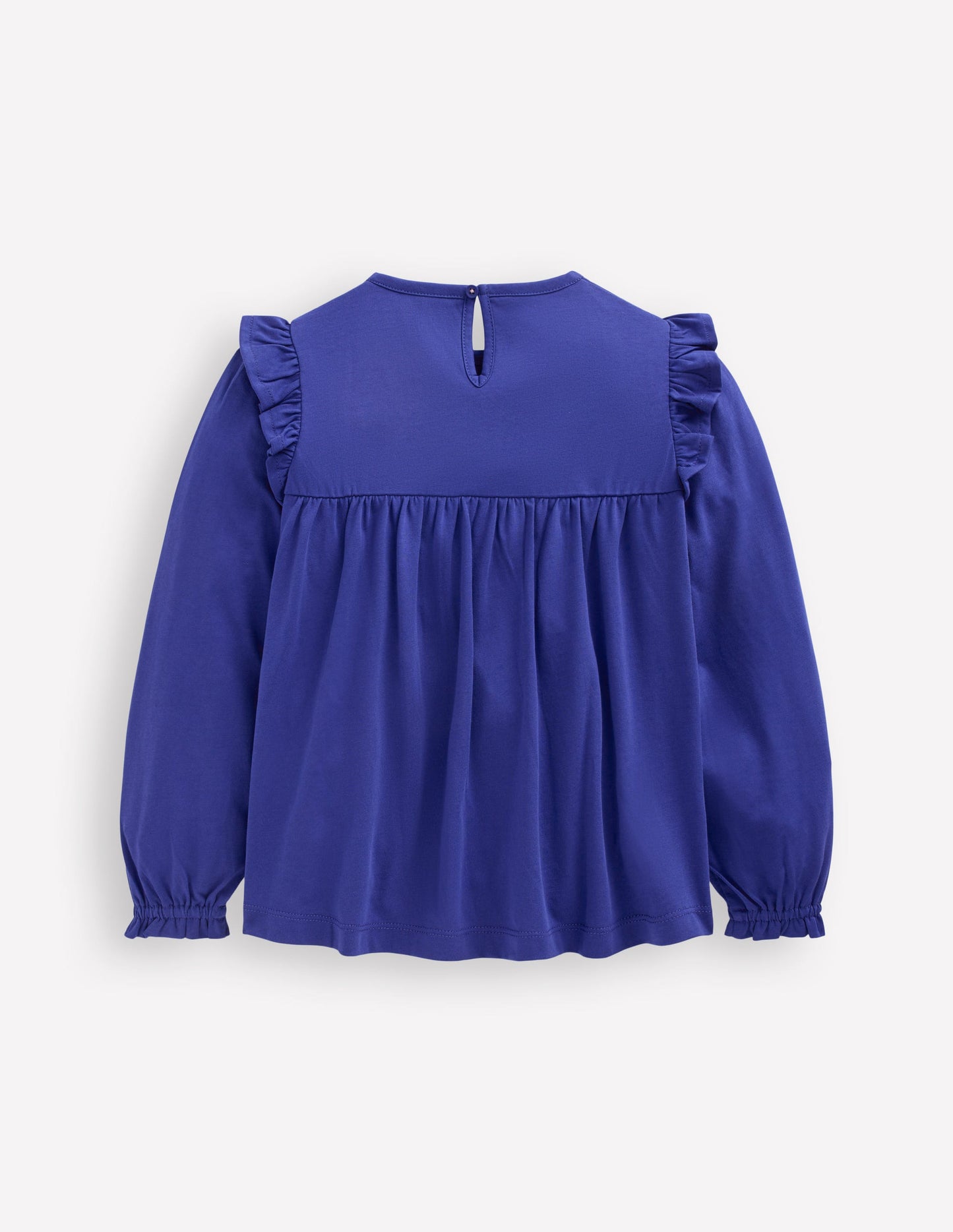 Embroidered Jersey Yoke Top-Sapphire Blue Embroidery