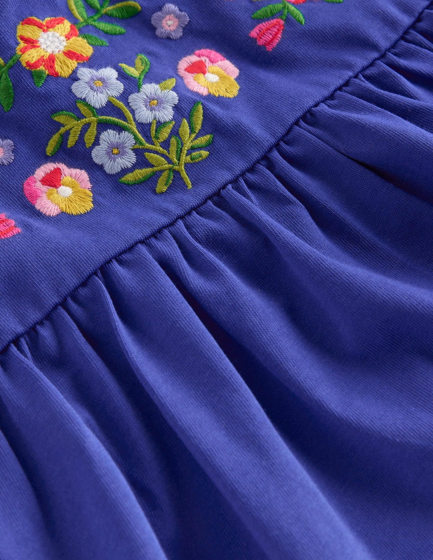 Embroidered Jersey Yoke Top-Sapphire Blue Embroidery