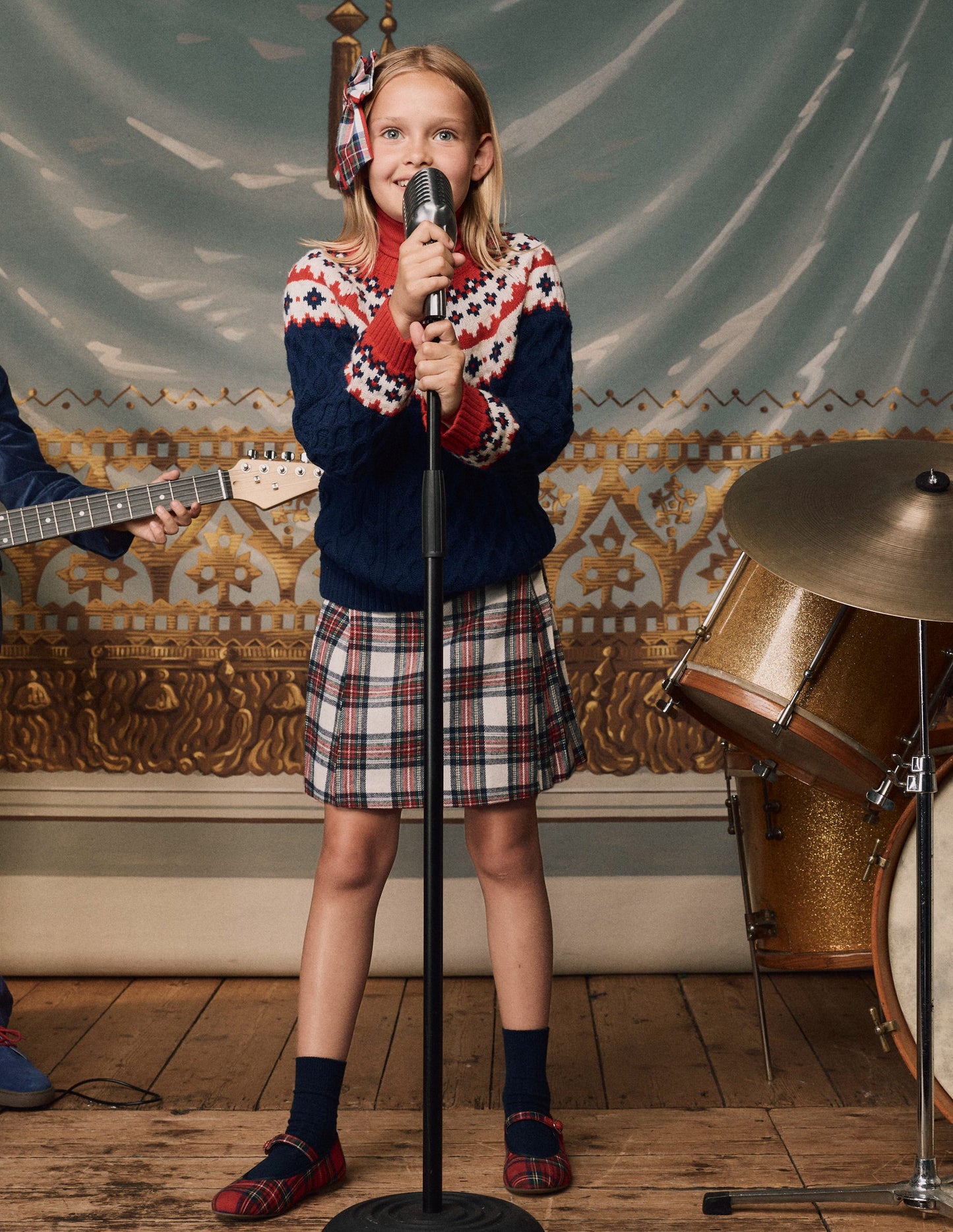 Kilt boutonné entièrement doublé-Tissu écossais rouge et ivoire doux