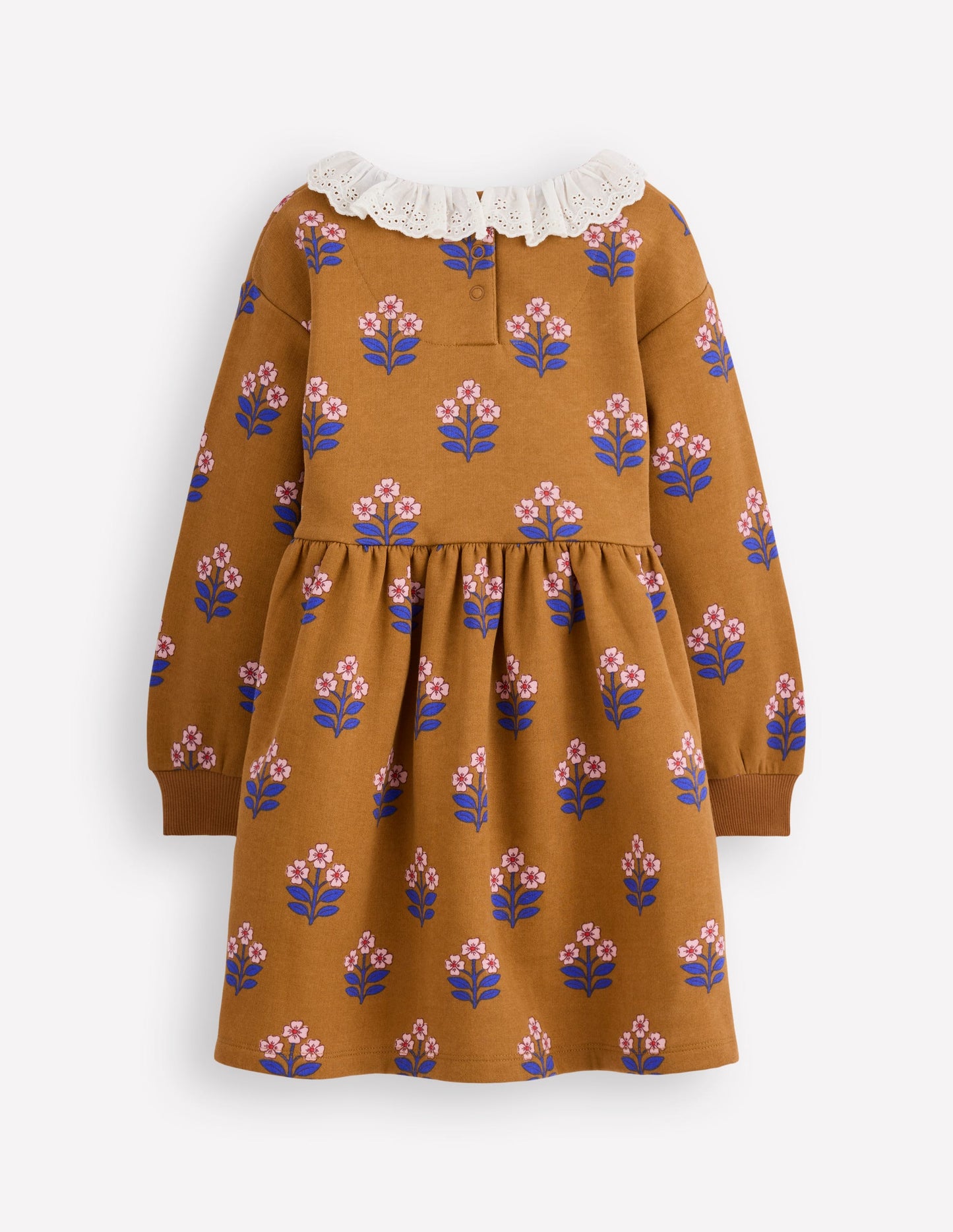 Sweatkleid mit Lochstickerei-Toffeebraun Blumenstempel