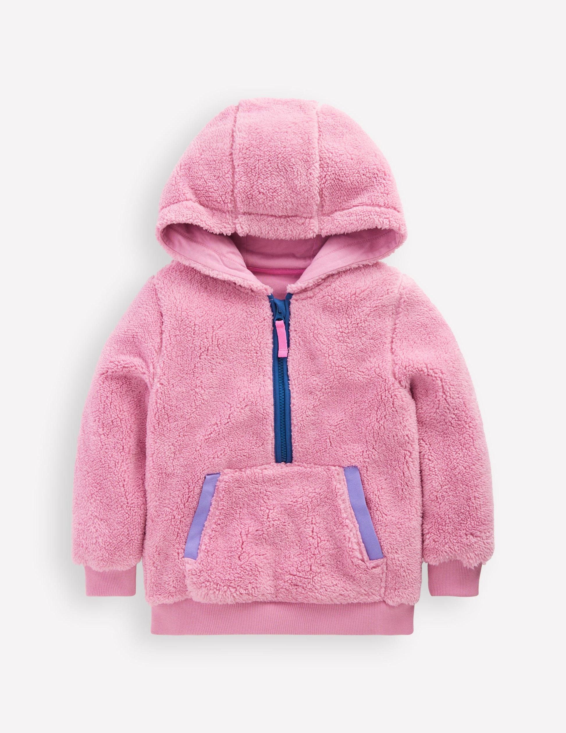 Gemütlicher Fleece-Kapuzenpullover mit Halbreißverschluss-Rosa Schleier-1