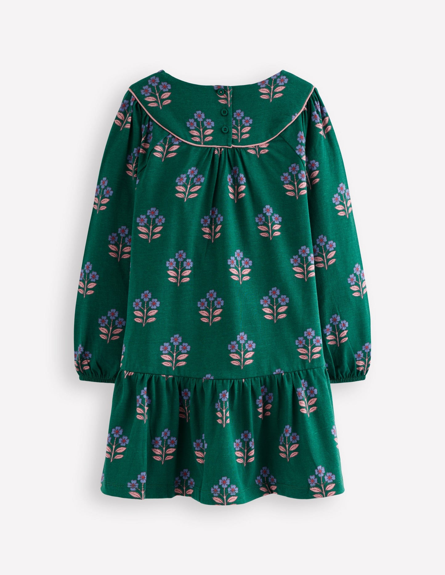 Jerseykleid mit geschwungener Passe-Juwelengrün Blumenstempel