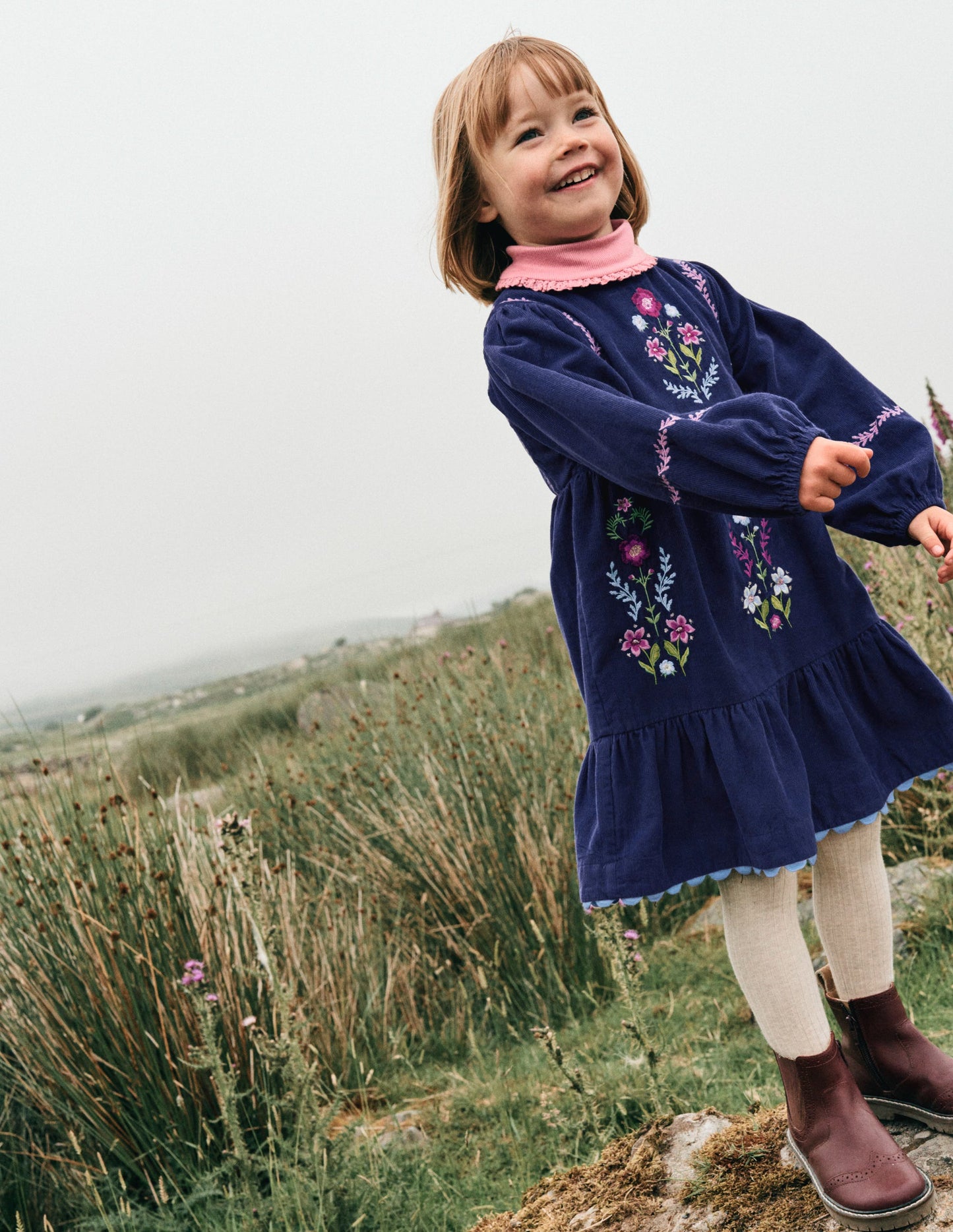 Clover Blouson Cord Dress-College Navy
