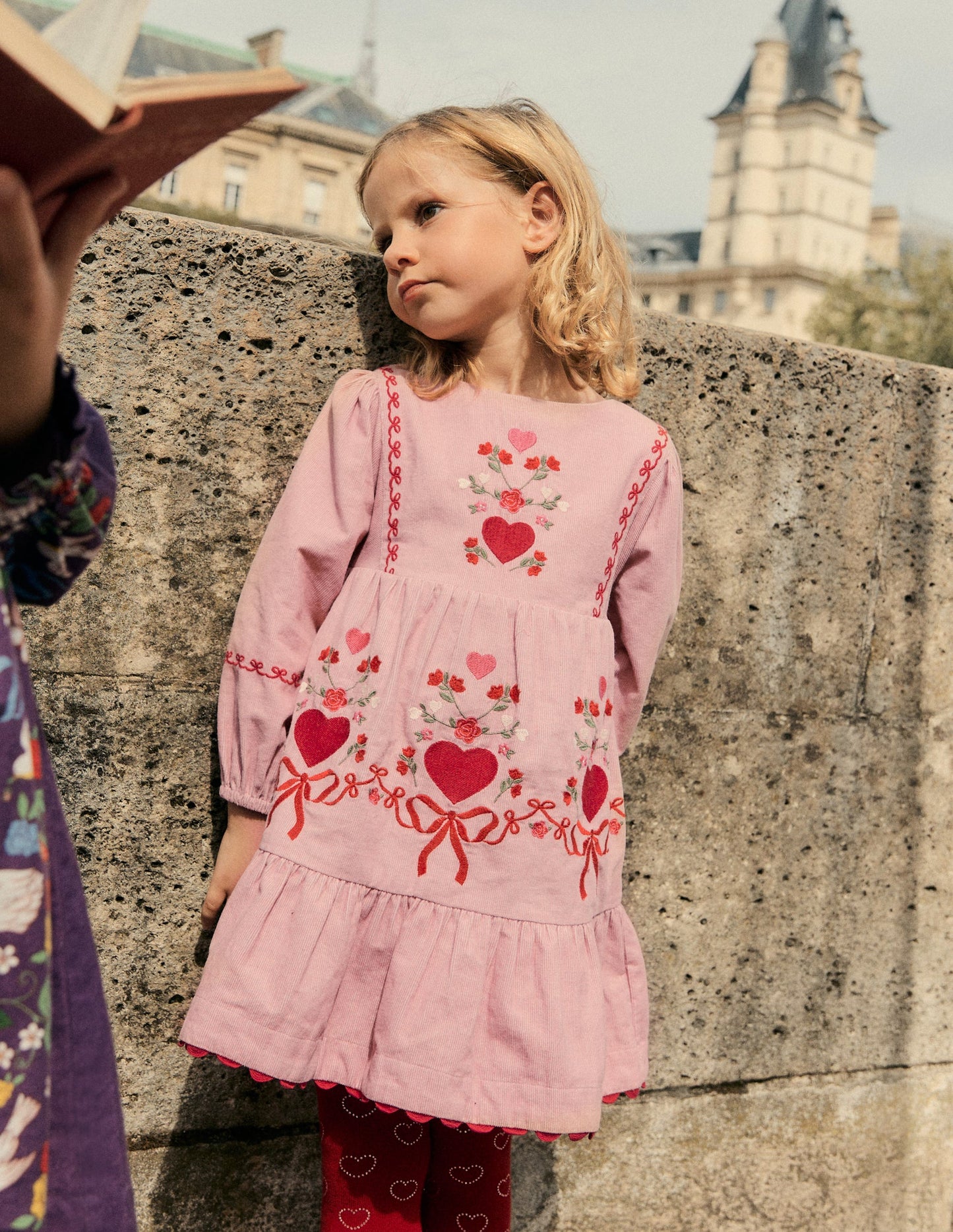 Robe à manches blousantes Clover en velours côtelé-Rose vintage