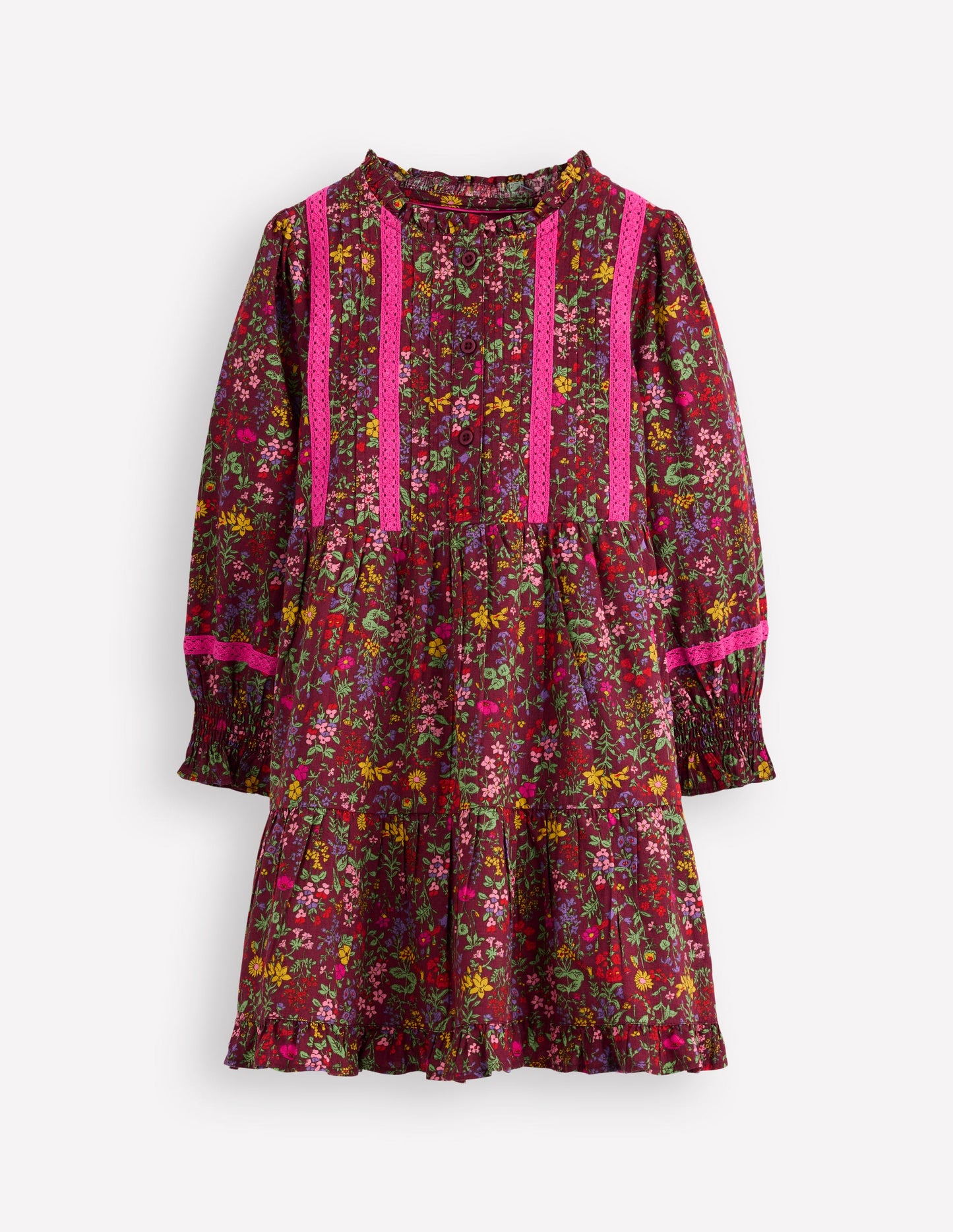 Gewebtes Kleid mit Spitzendetail-Kastanie Blumenwiese