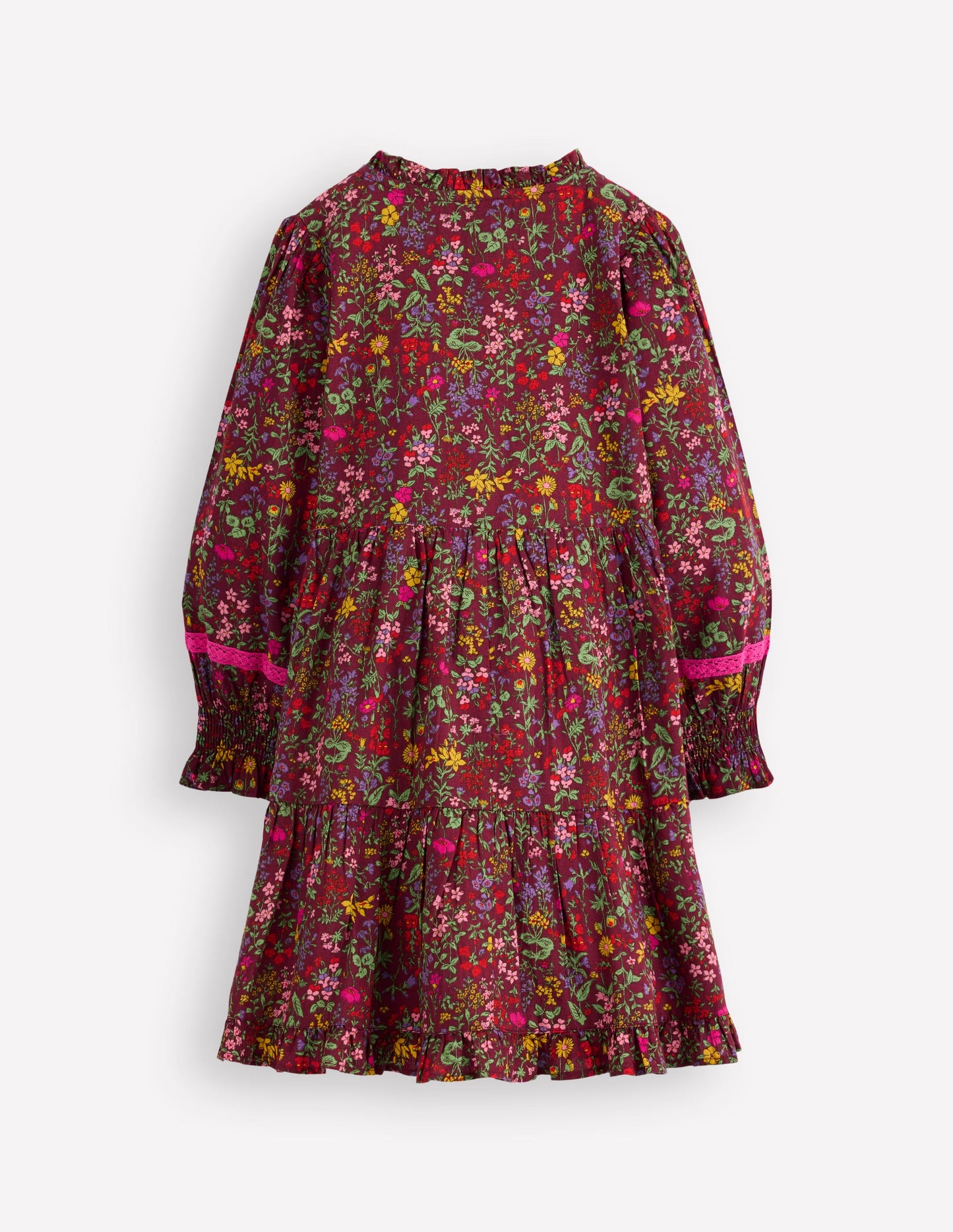 Gewebtes Kleid mit Spitzendetail-Kastanie Blumenwiese