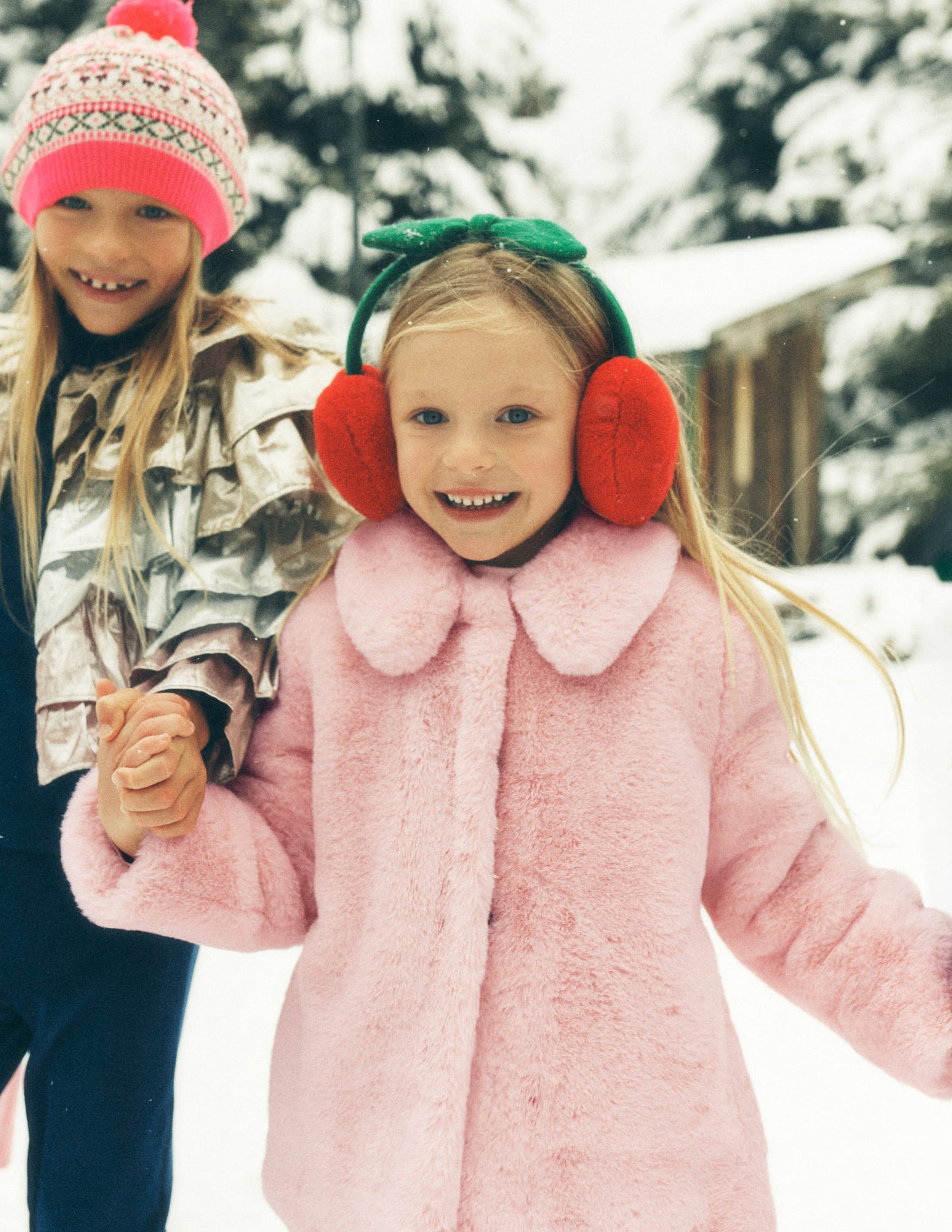 Kunstfellmantel mit Kragen-ROSA