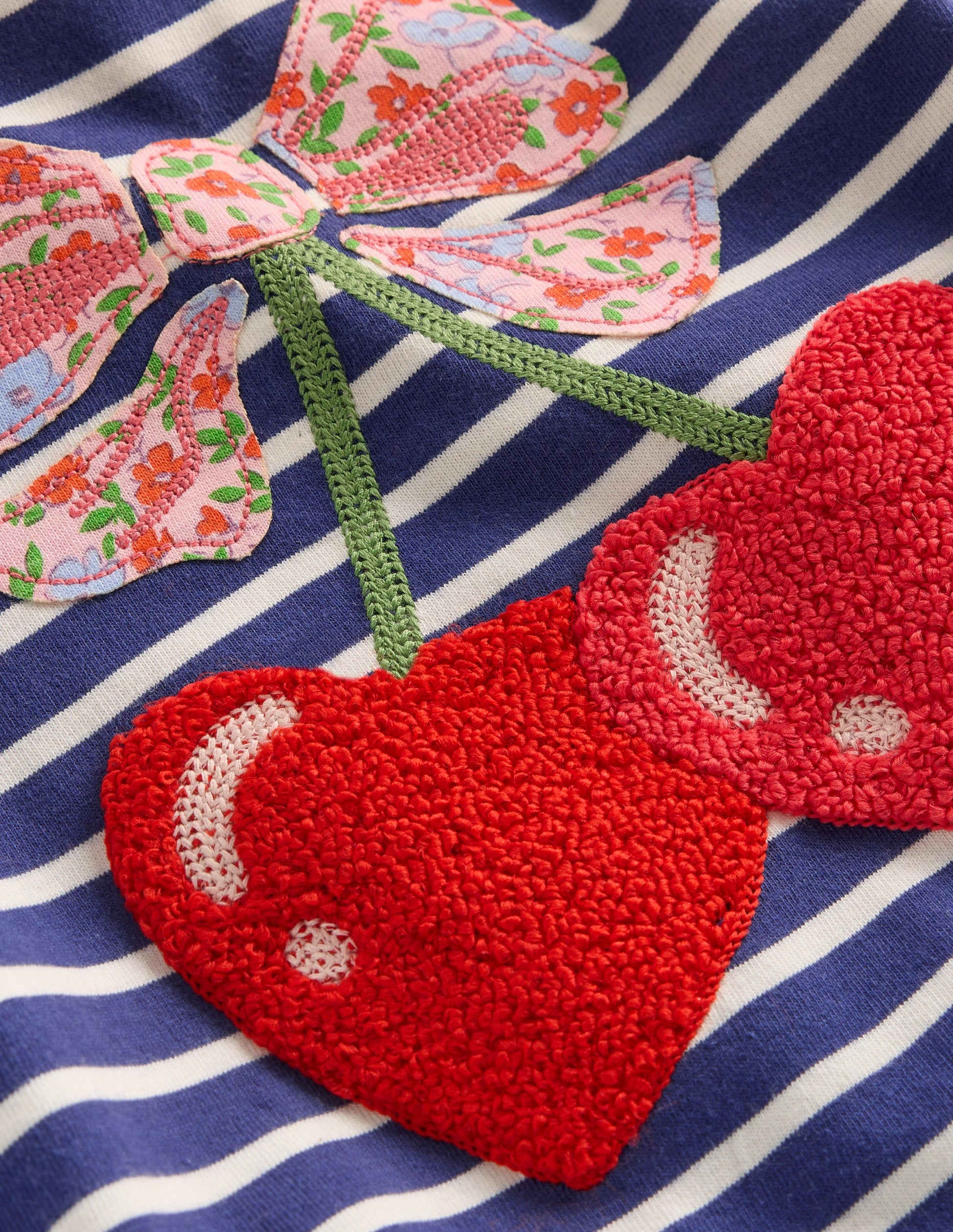 Frill Sleeve Appliqué T-shirt-Starboard Blue Cherry Hearts-3