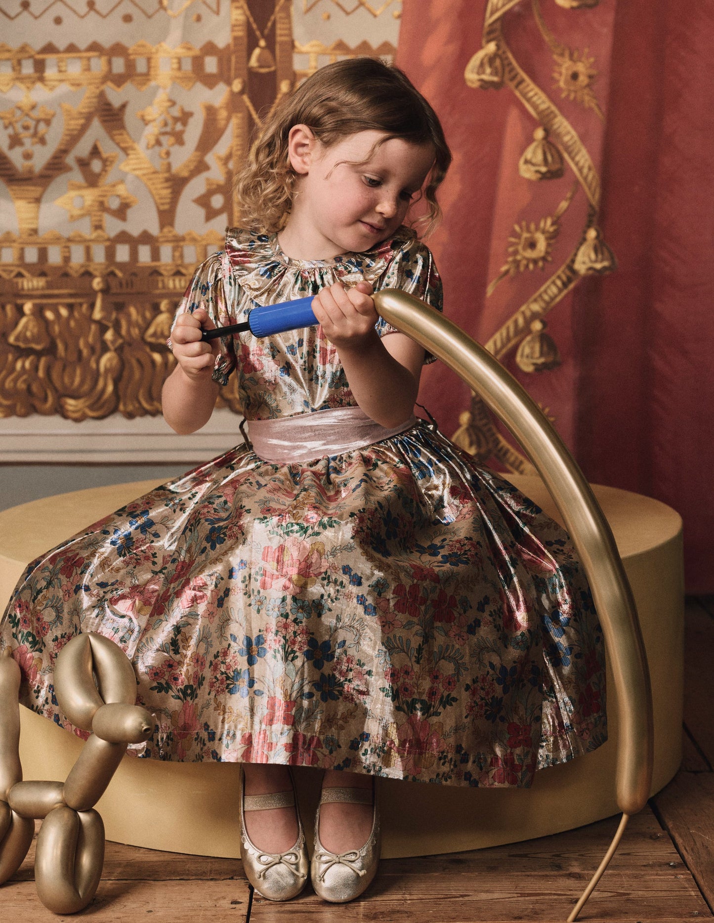 Robe de fête ajustée-évasée-Motif Tapestry Floral métallisé