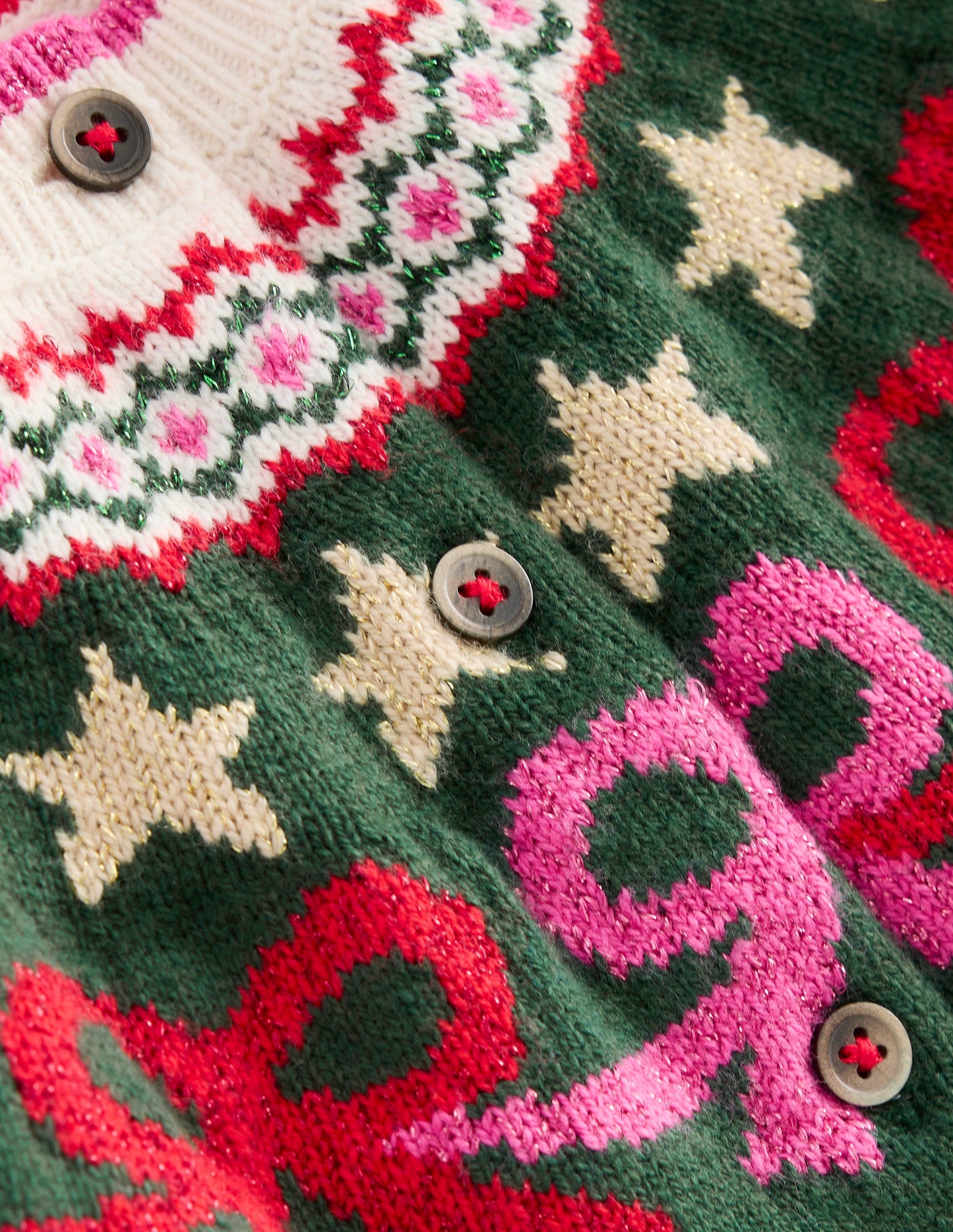 Edie Fair-Isle-Strickjacke-Dunkles Smaragdgrün Schleifen