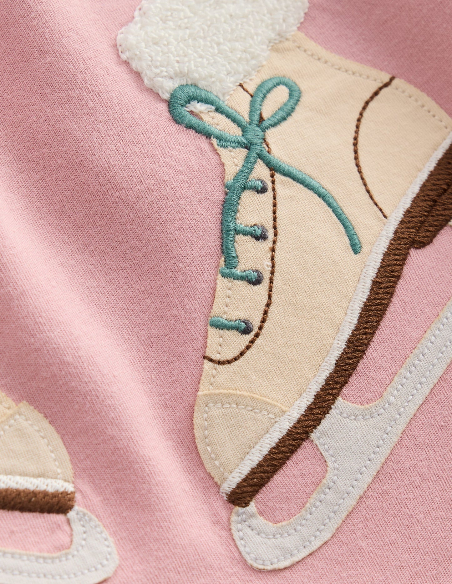 T-Shirt mit Puffärmeln und Applikation-Vintage-Rosa Schlittschuhe