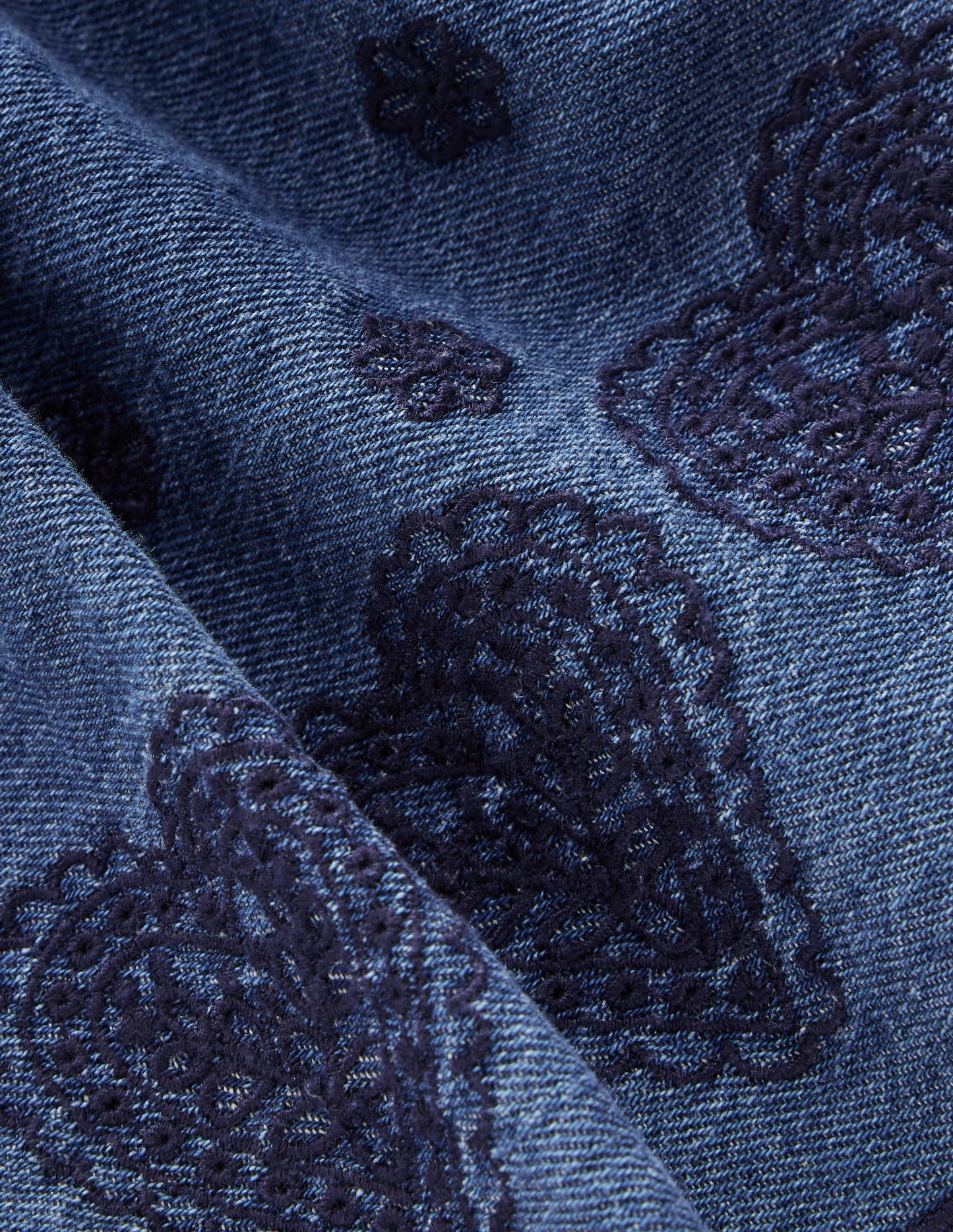Jupe brodée à enfiler-Bleu chambray