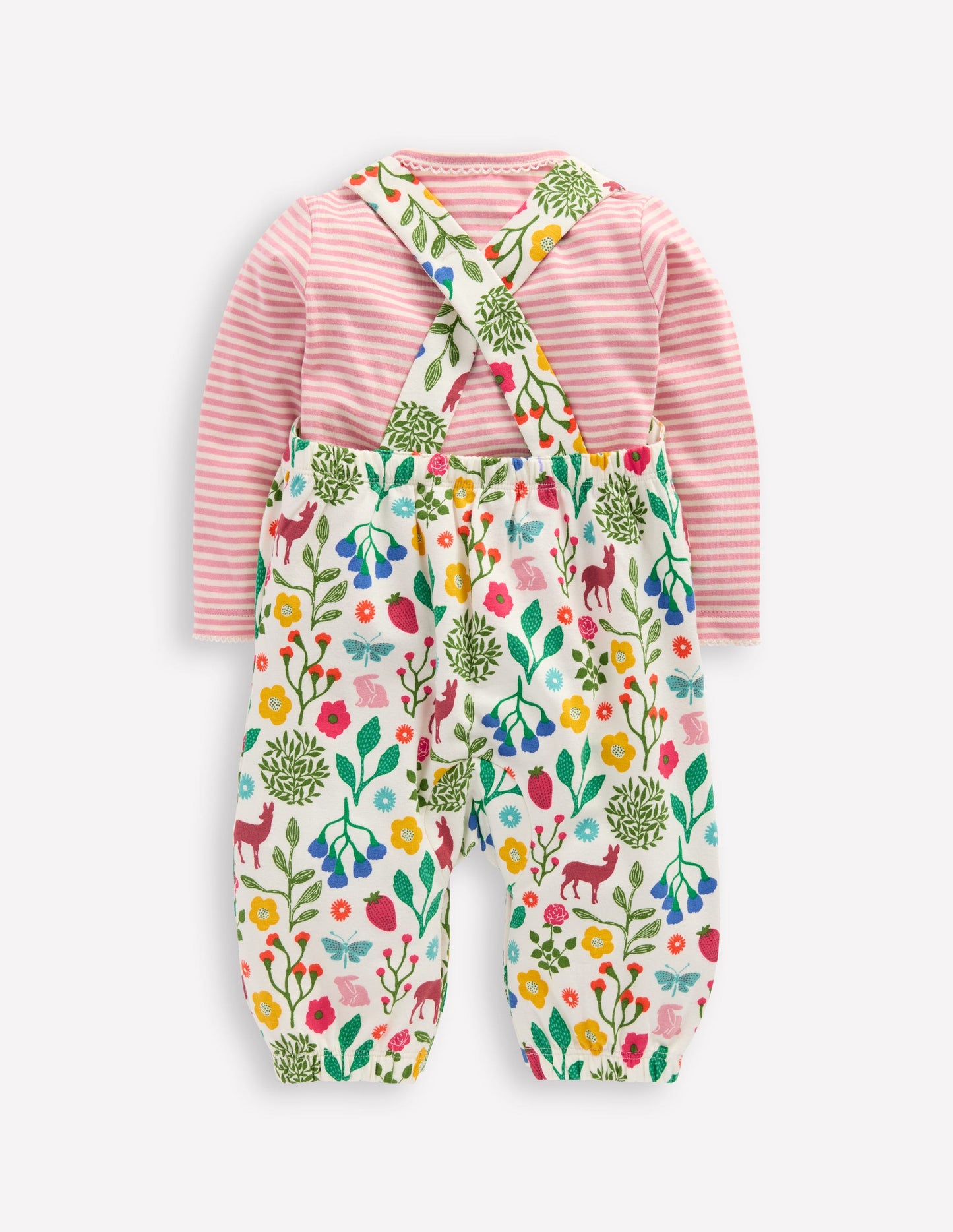 Ensemble avec salopette en jersey-Motif Woodland Walk ivoire