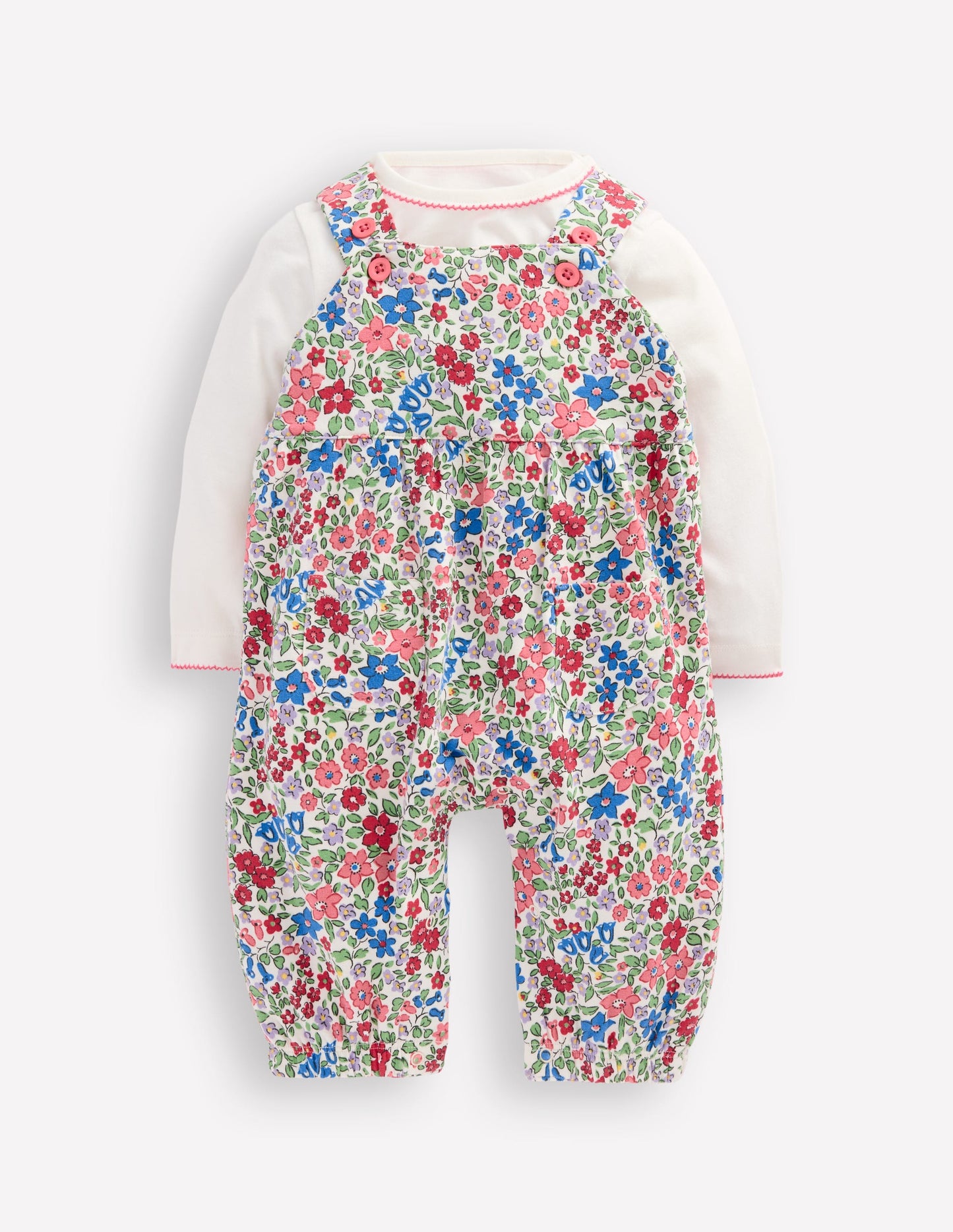 Jersey-Oberteil und Latzhose im Set-Rosarot Blumenbeet