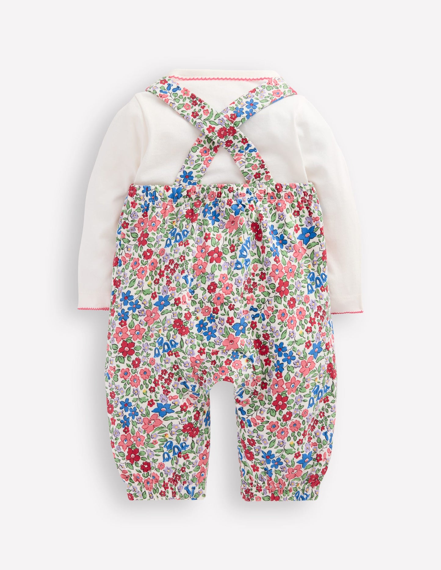 Jersey-Oberteil und Latzhose im Set-Rosarot Blumenbeet