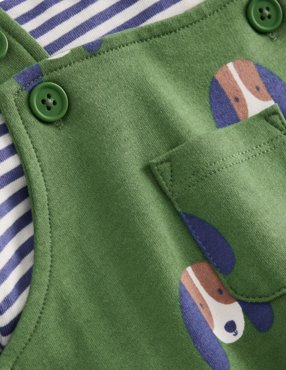 Bedrucktes Jersey-Oberteil und Latzhose im Set-Grün Hunde