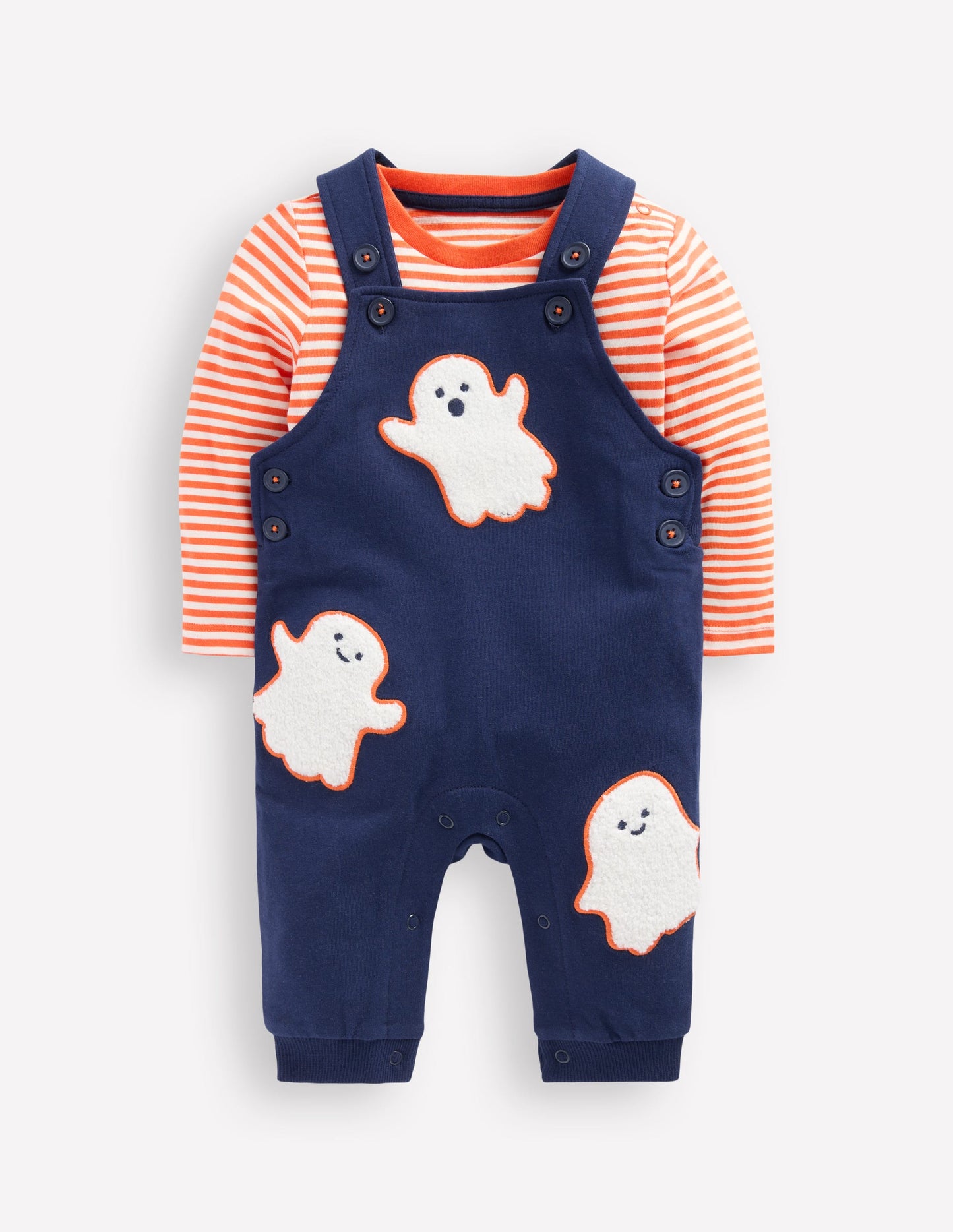 Ensemble en jersey imprimé avec salopette-Fantômes bleu marine