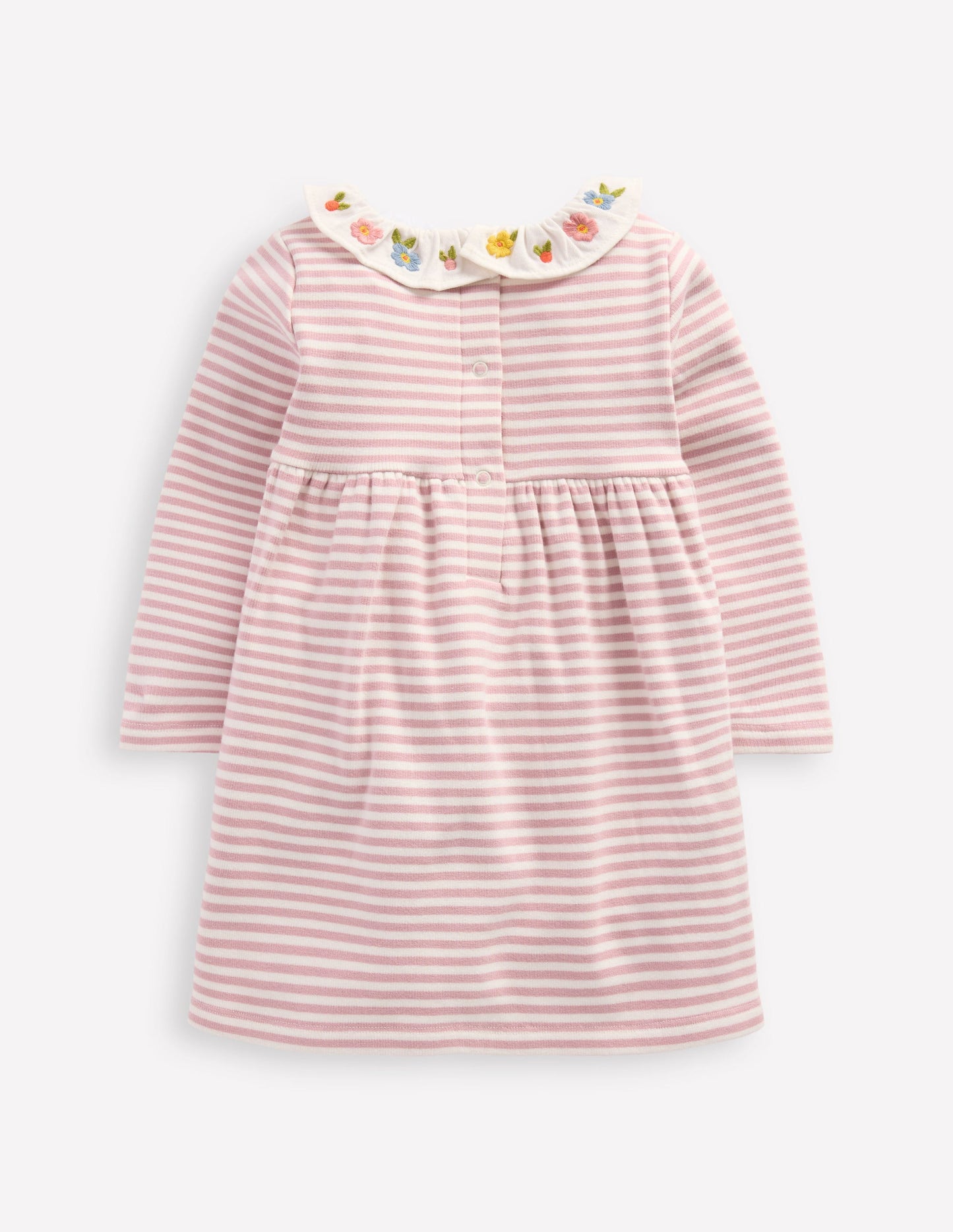 Jerseykleid mit Stickerei-Vintage-Rosa Sanftes Naturweiß Streifen