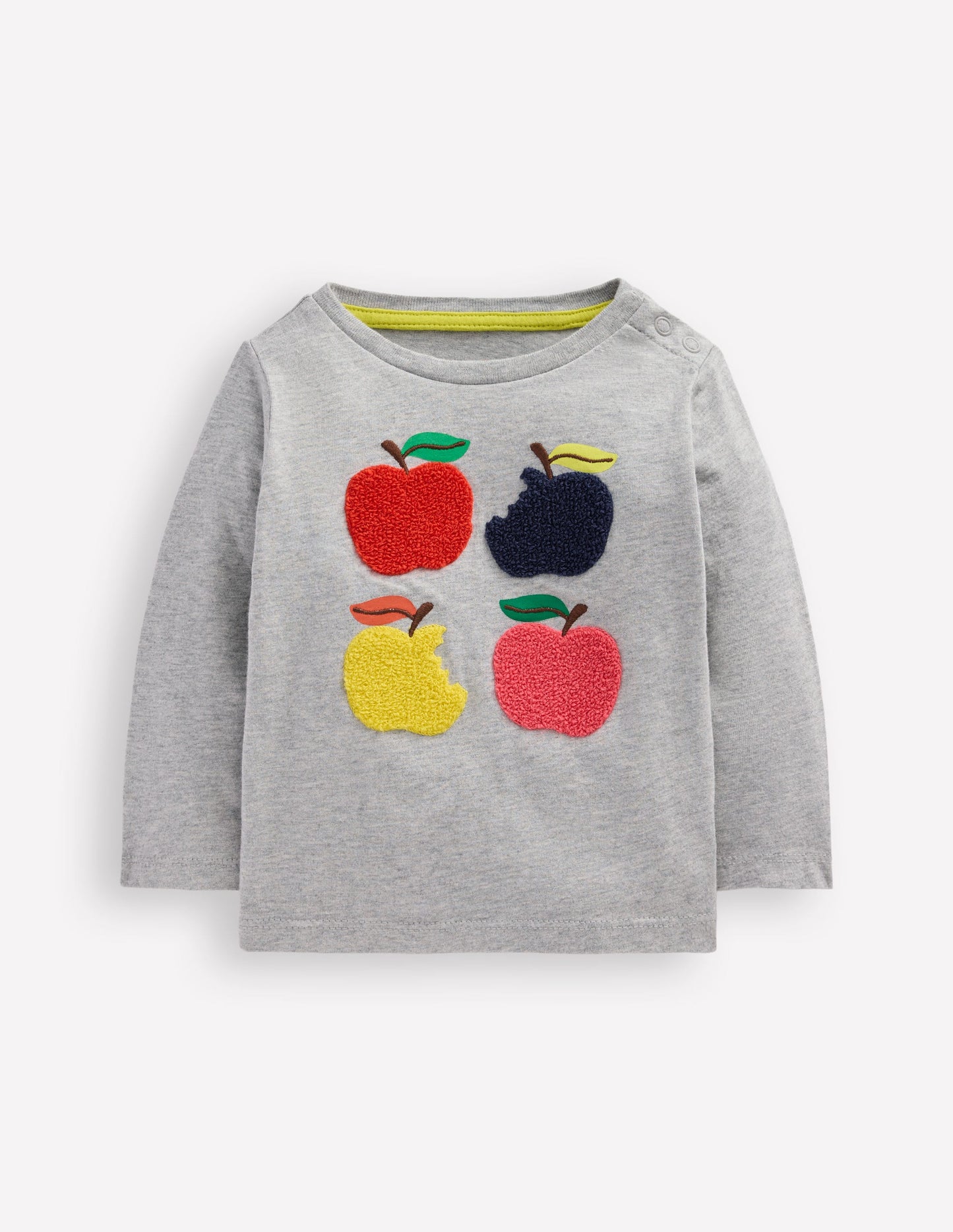 Langärmliges T-Shirt mit Applikation-Grau Meliert, Äpfel