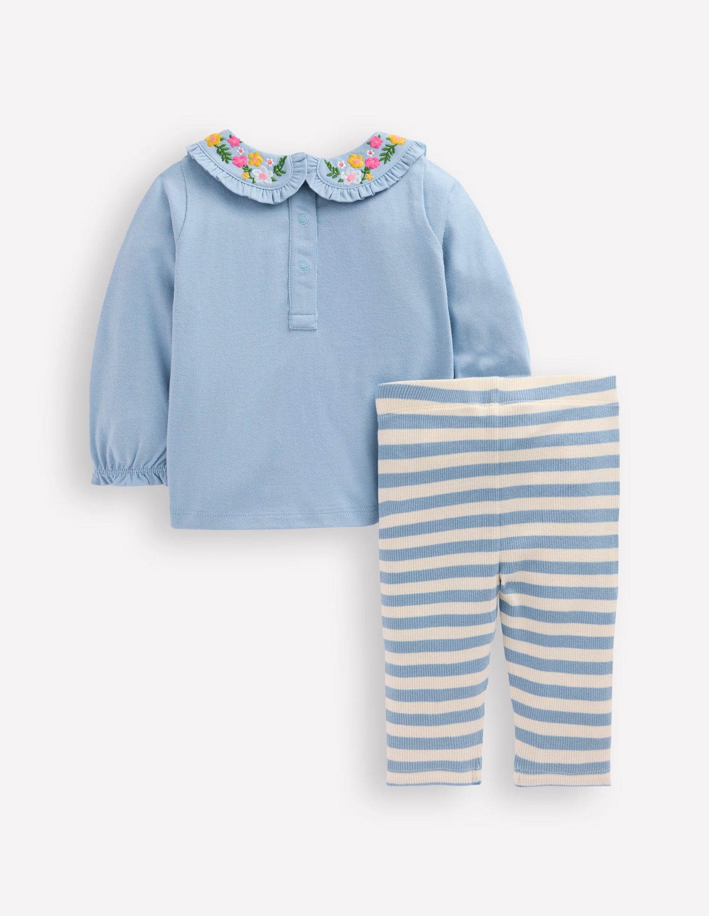 Jersey-Set mit Kragen-Blau Blumenstickerei