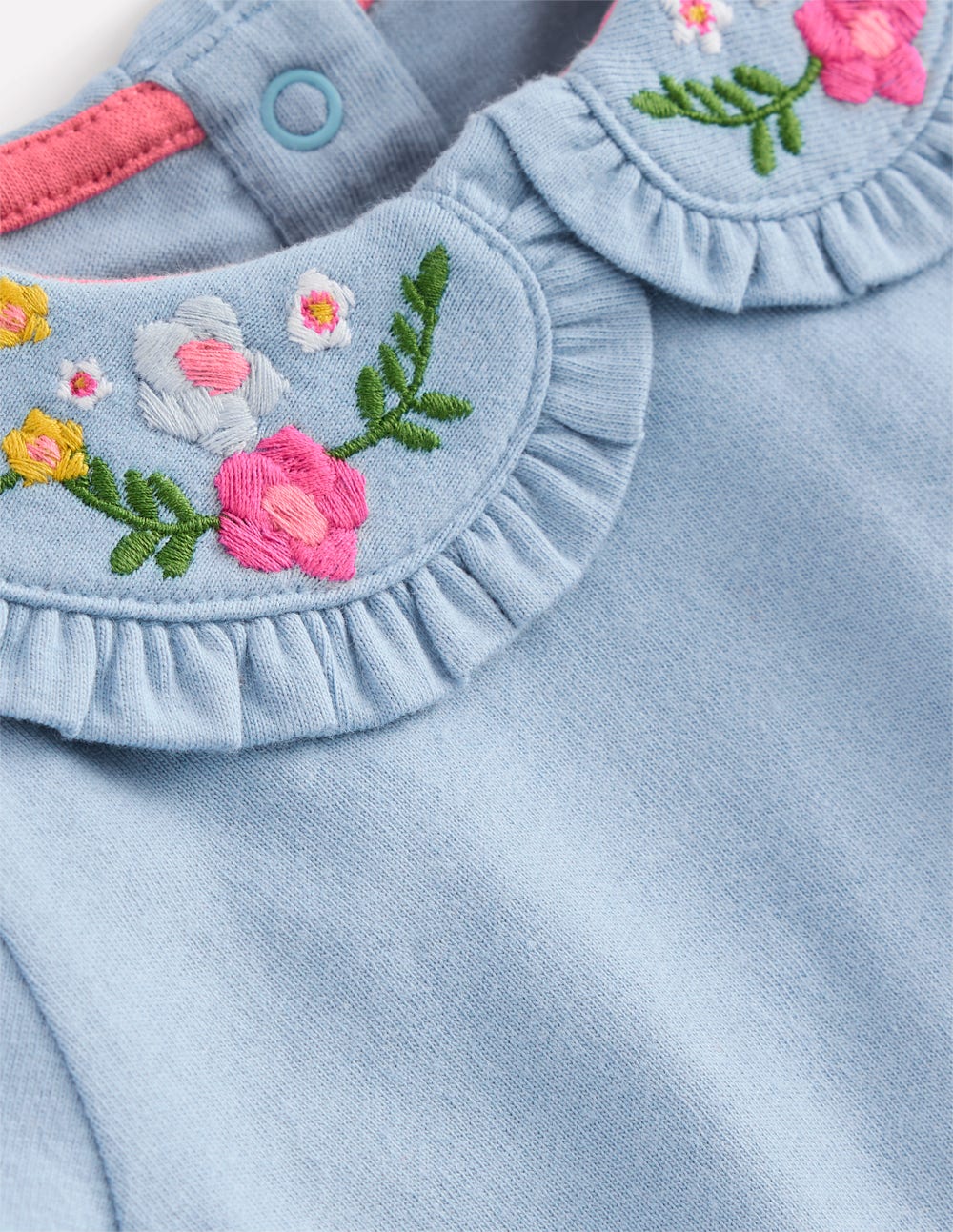 Jersey-Set mit Kragen-Blau Blumenstickerei