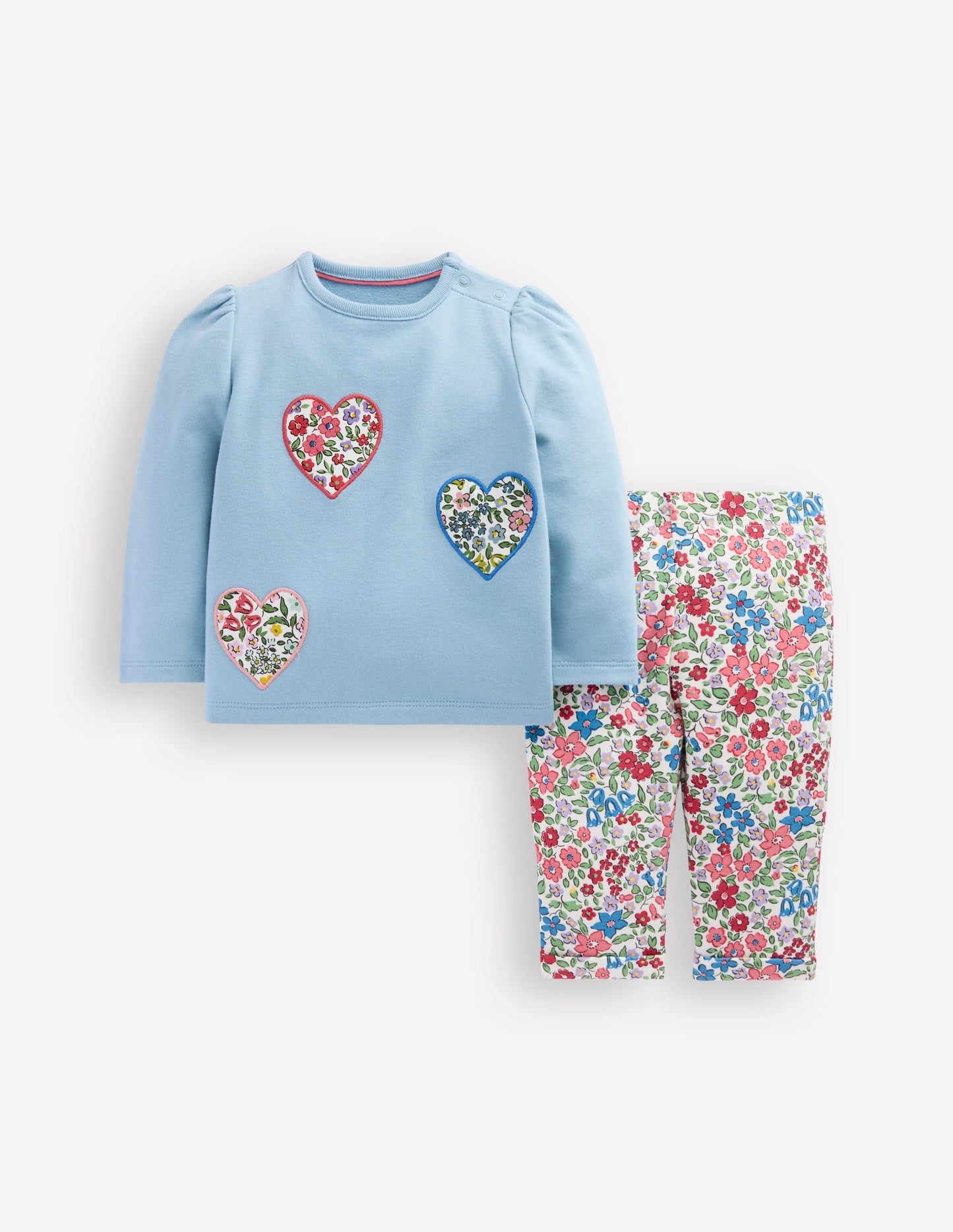 Jersey-Spielset mit Applikation-Blau Blumenmuster Herzen