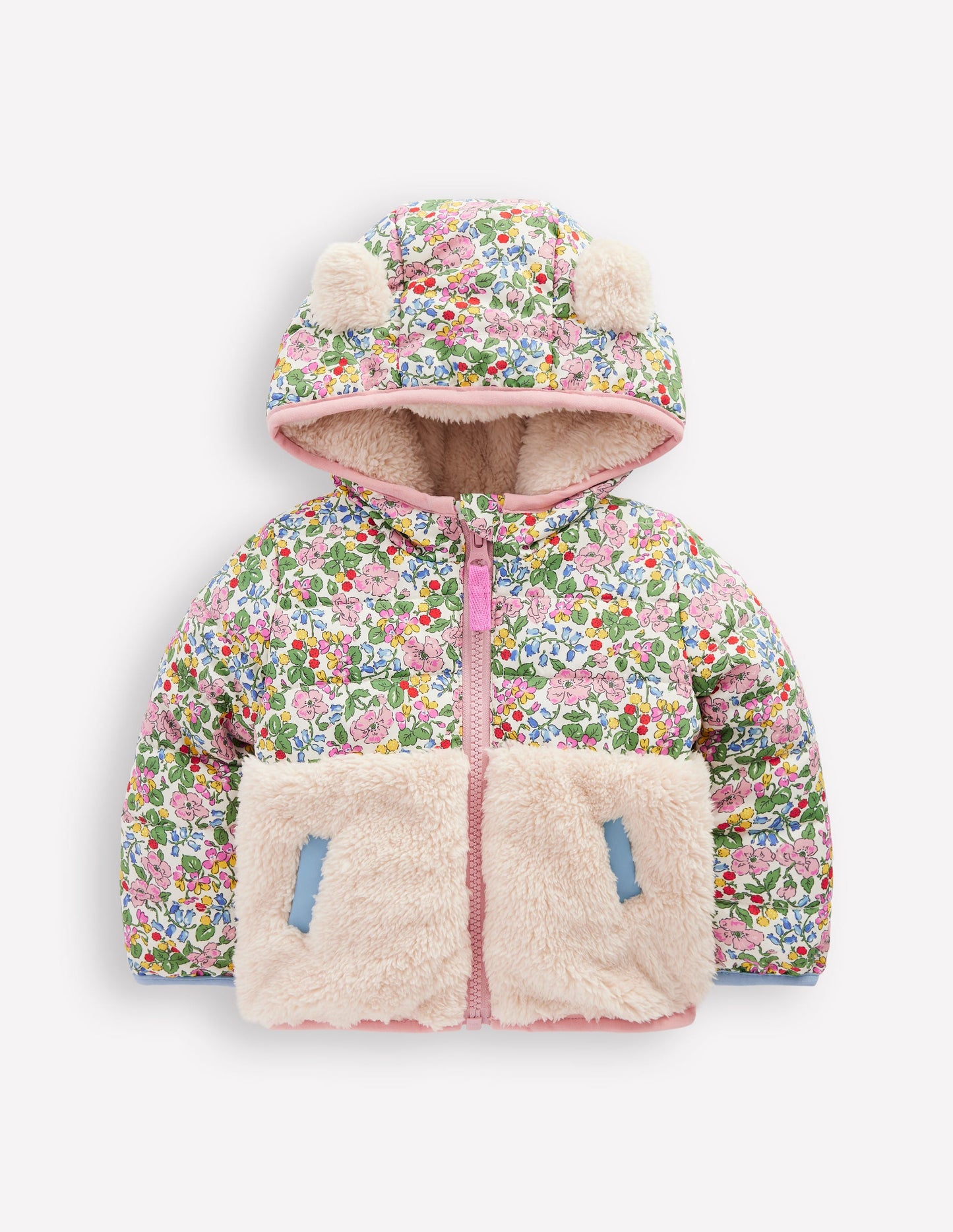 Borg-Jacke-Naturweiß/Beere, Blumenmuster