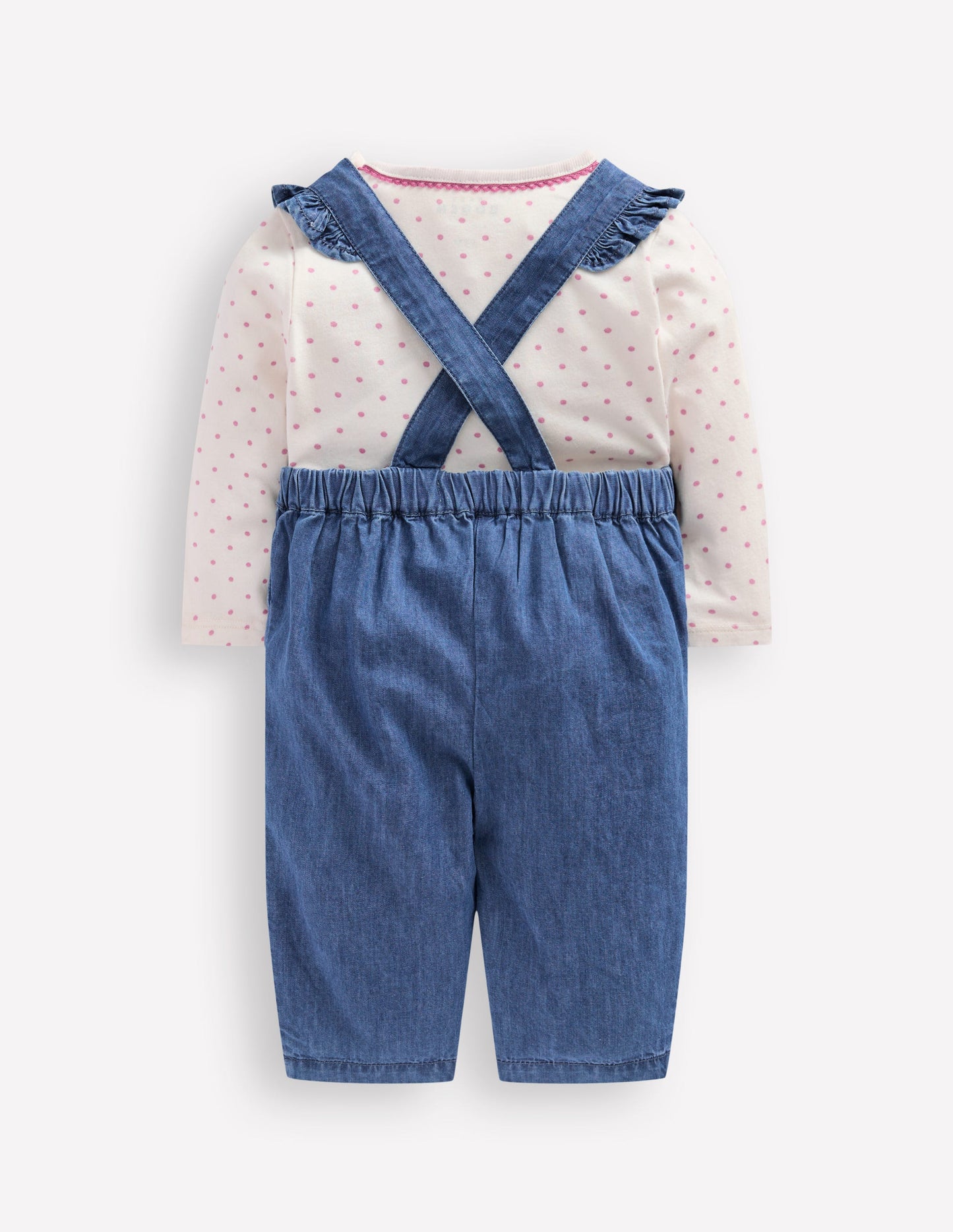 Gewebtes Latzhosen-Set-Blau Chambray Stickerei