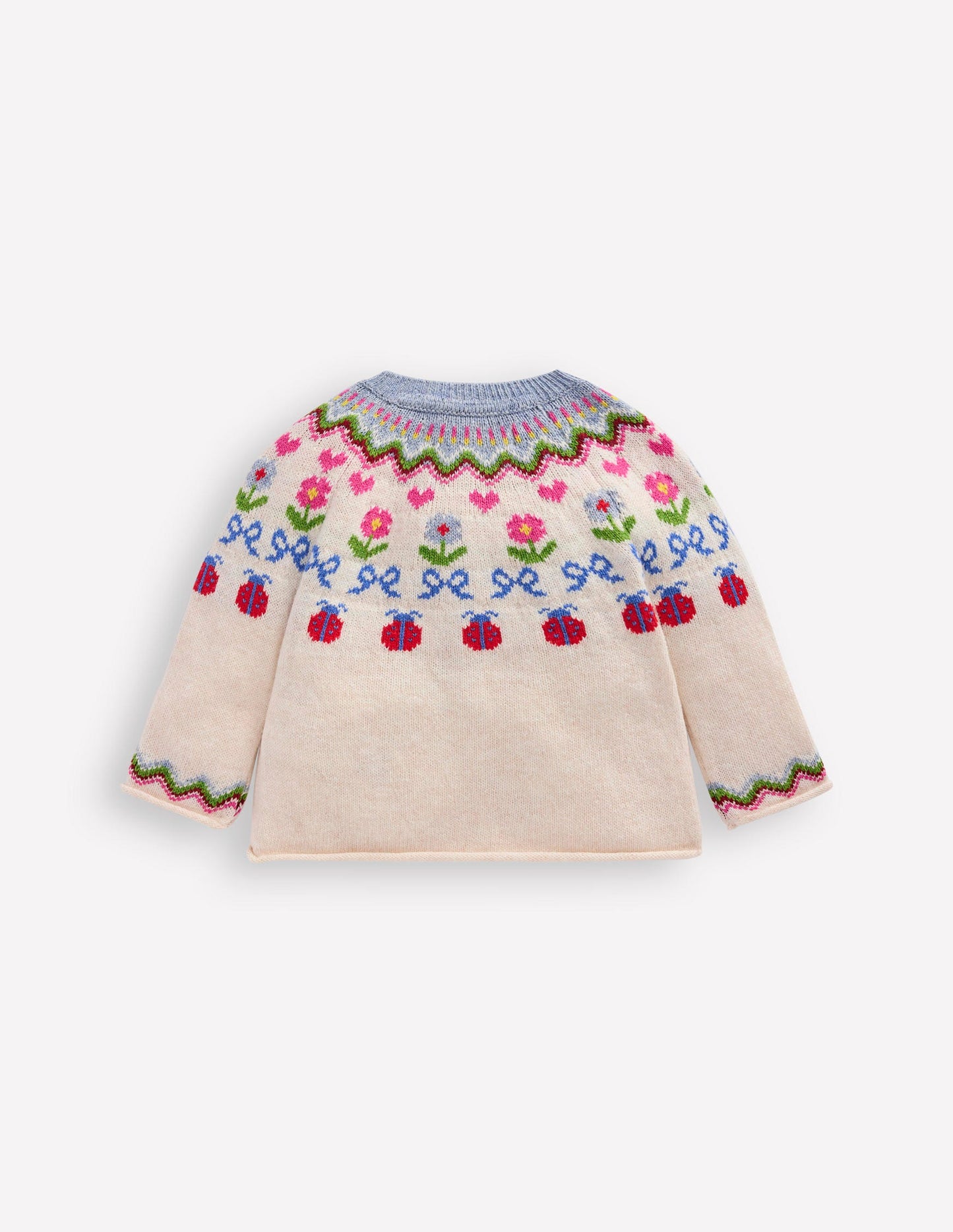 Edie Fair-Isle-Strickjacke-Ecru Meliert, Blumen