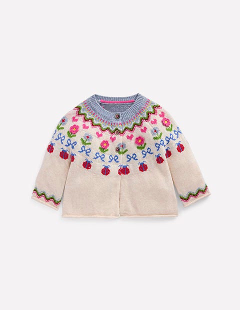 Edie Fair-Isle-Strickjacke-Ecru Meliert, Blumen